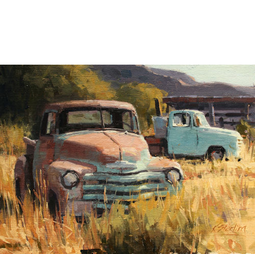 Two Trucks, 12 x 16, Oil on Linen Panel