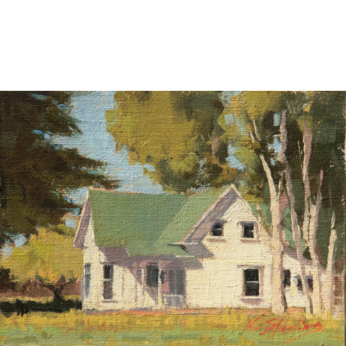 Green Roof, White House 6”x8”, Oil on Linen
