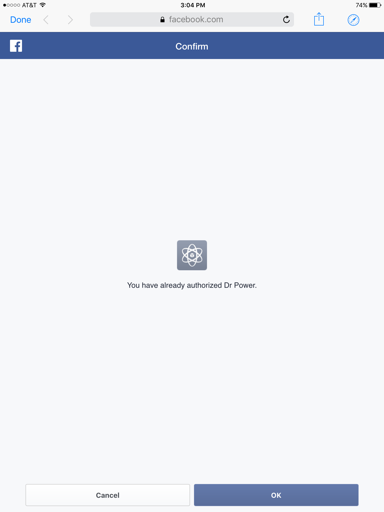 Complete Facebook or Google authentication