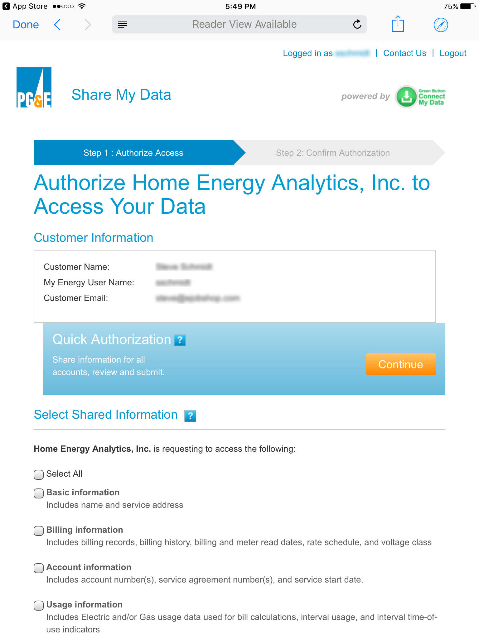 Select the "Quick Authorization"