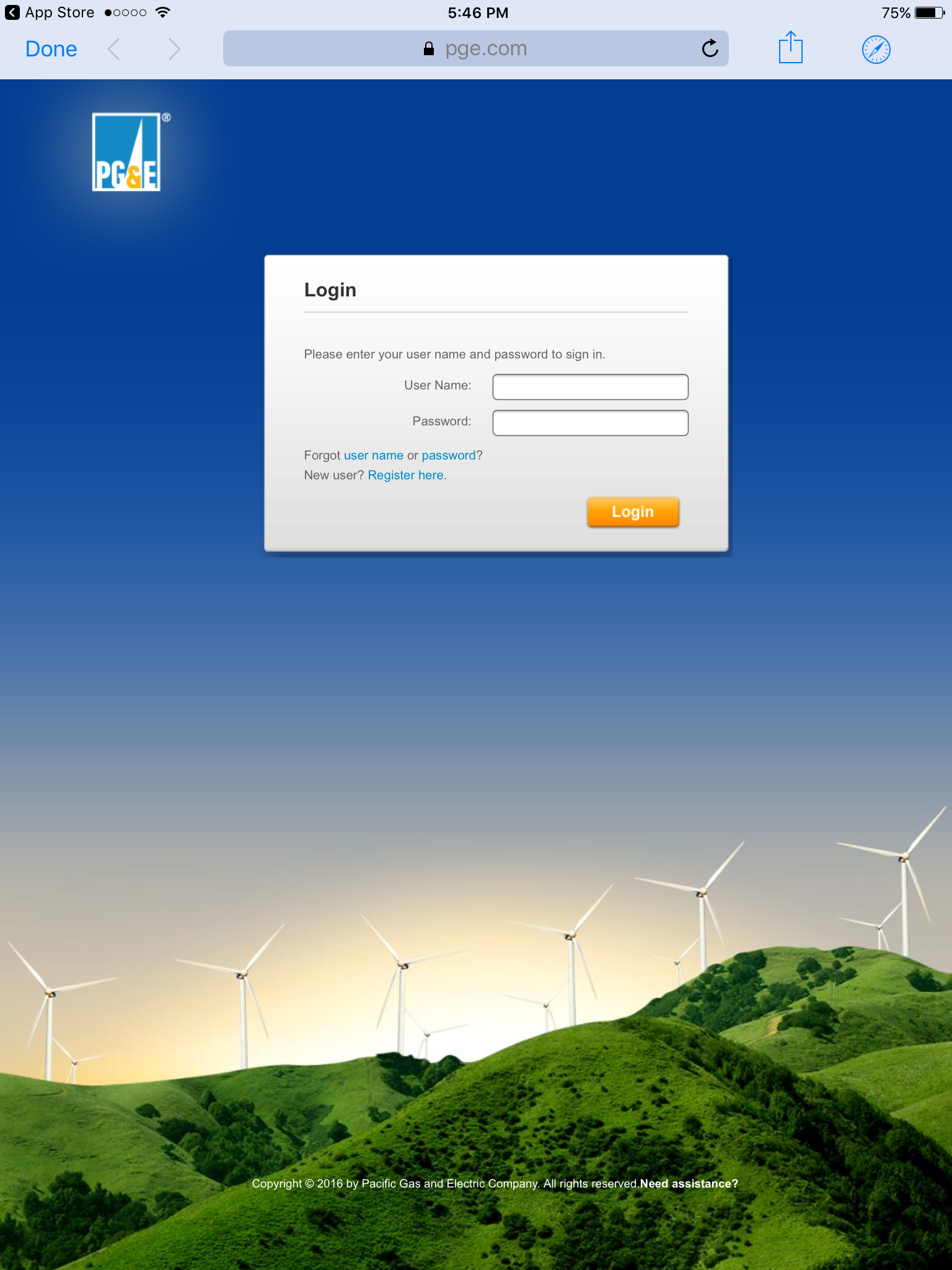 Login using your PG&E credentials