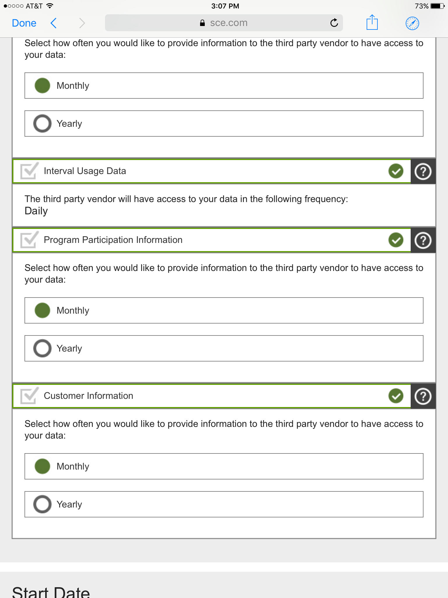 Showing several "Monthly" options selected
