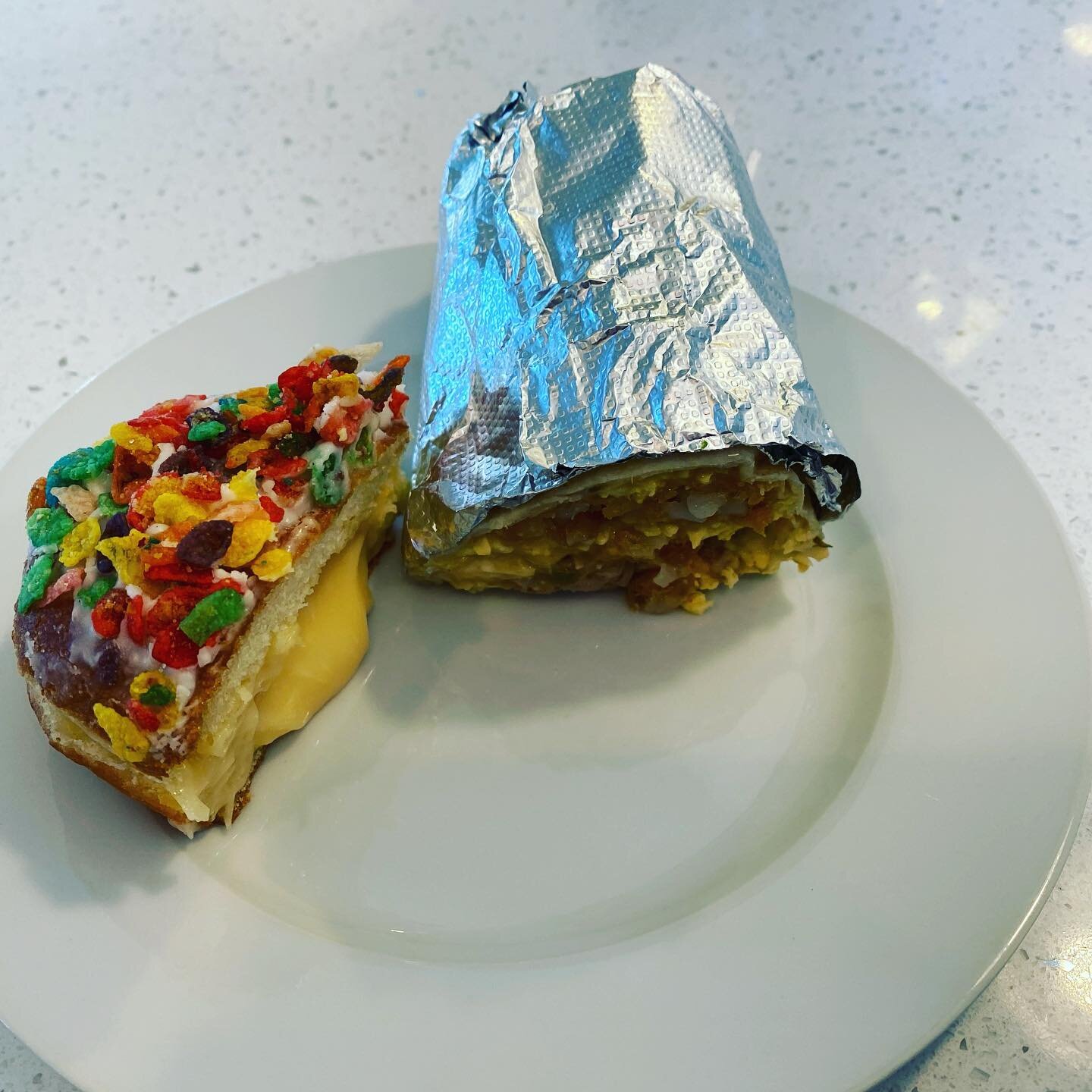 Friday delivery perks: @blackbellyco butcher&rsquo;s burrito and fruity pebble donut. #yesplease #lifeonthefarm #colorado #eatlocal