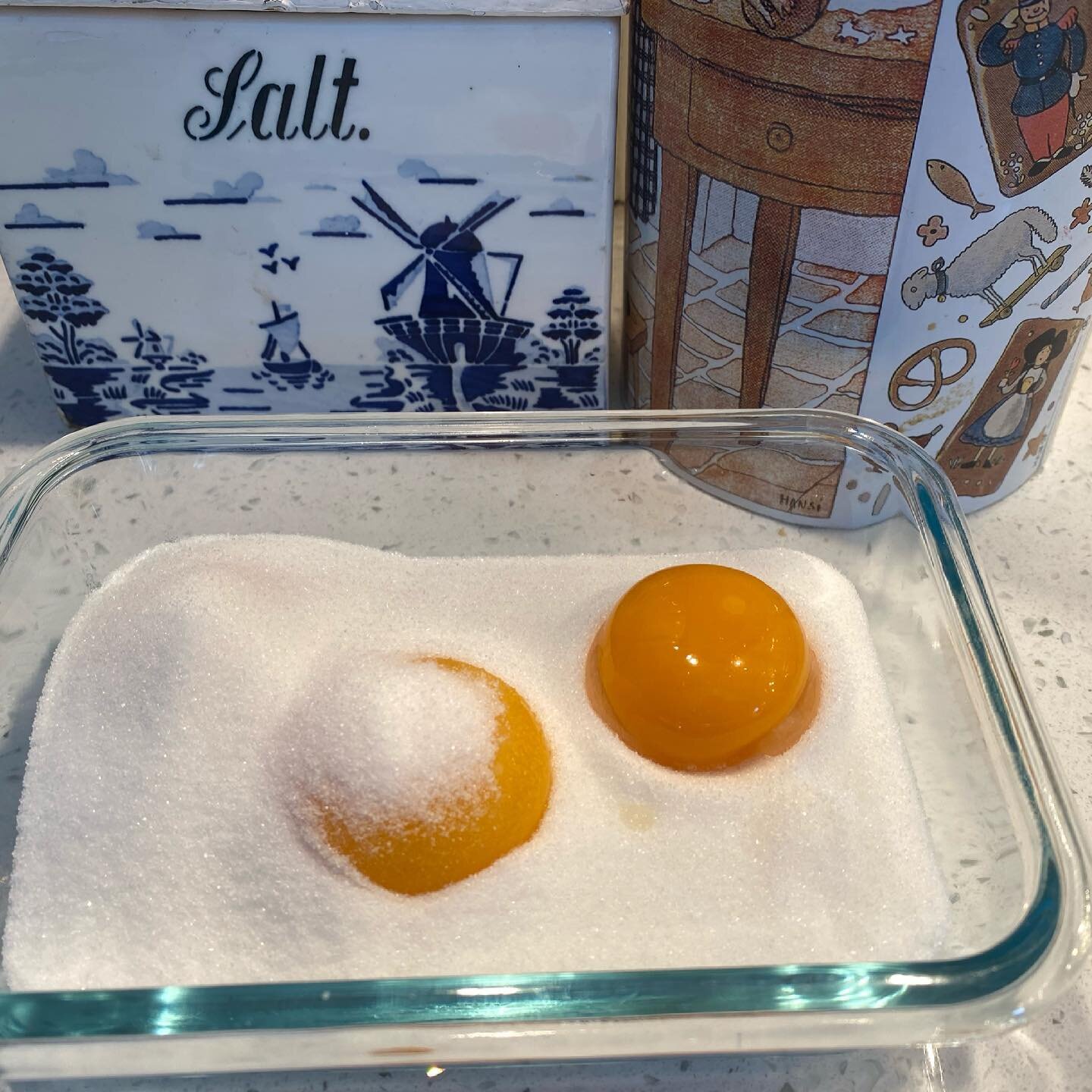 Something a little different (for us, at least): salt-cured egg yolks. As an experiment, we are also trying a sugar-cured version. Stay tuned. #lifeonthefarm #eatwhatyou(rhens)grow #colorado #culinaryadventures