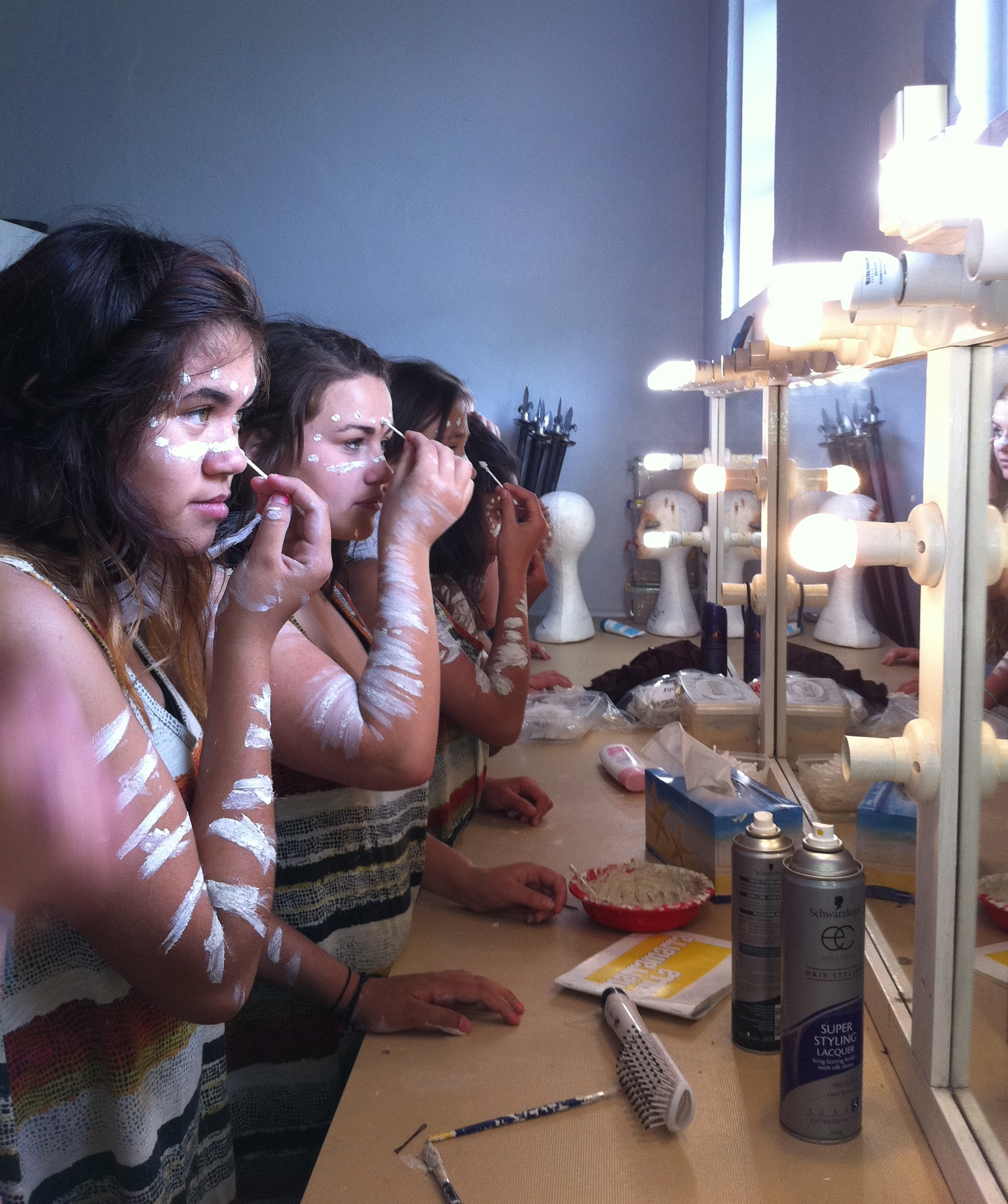Wagambirra Dance group get ready in the Parkes Little Theatre, 2011