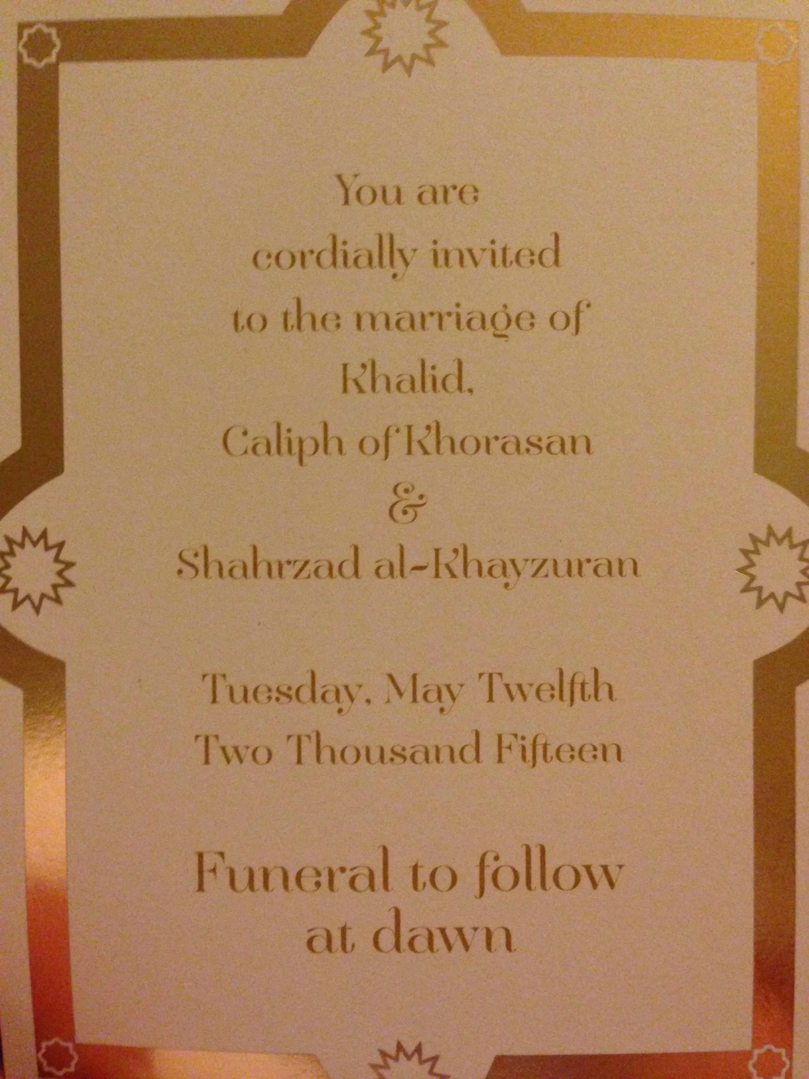 A wedding Invitation sent by the publisher made the book even more intriguing.