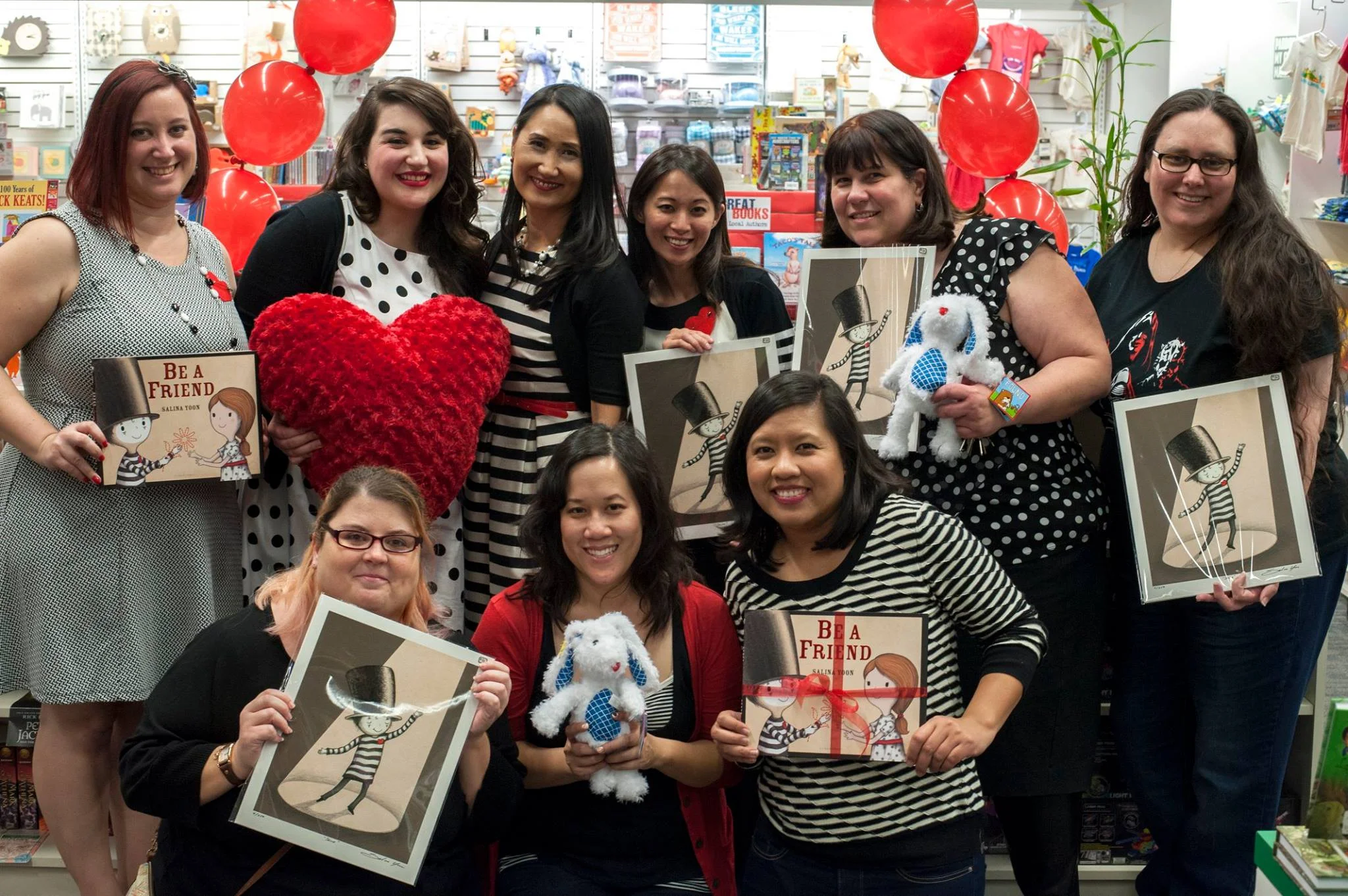 From left to right: Bottom: Kate (@irishkatey22), Thuy (@fishgirl182), Alethea (@frootjoos) top: Danielle (@danistormborn), Jen (@jenapino), Salina Yoon (@salinayoon), Jane (@missjanegov), me, Janelle (@janellealexandr), Behind the camera: Katie (@pocketofgreen) - Missing: Kim L., Katie L. Dornel C. 