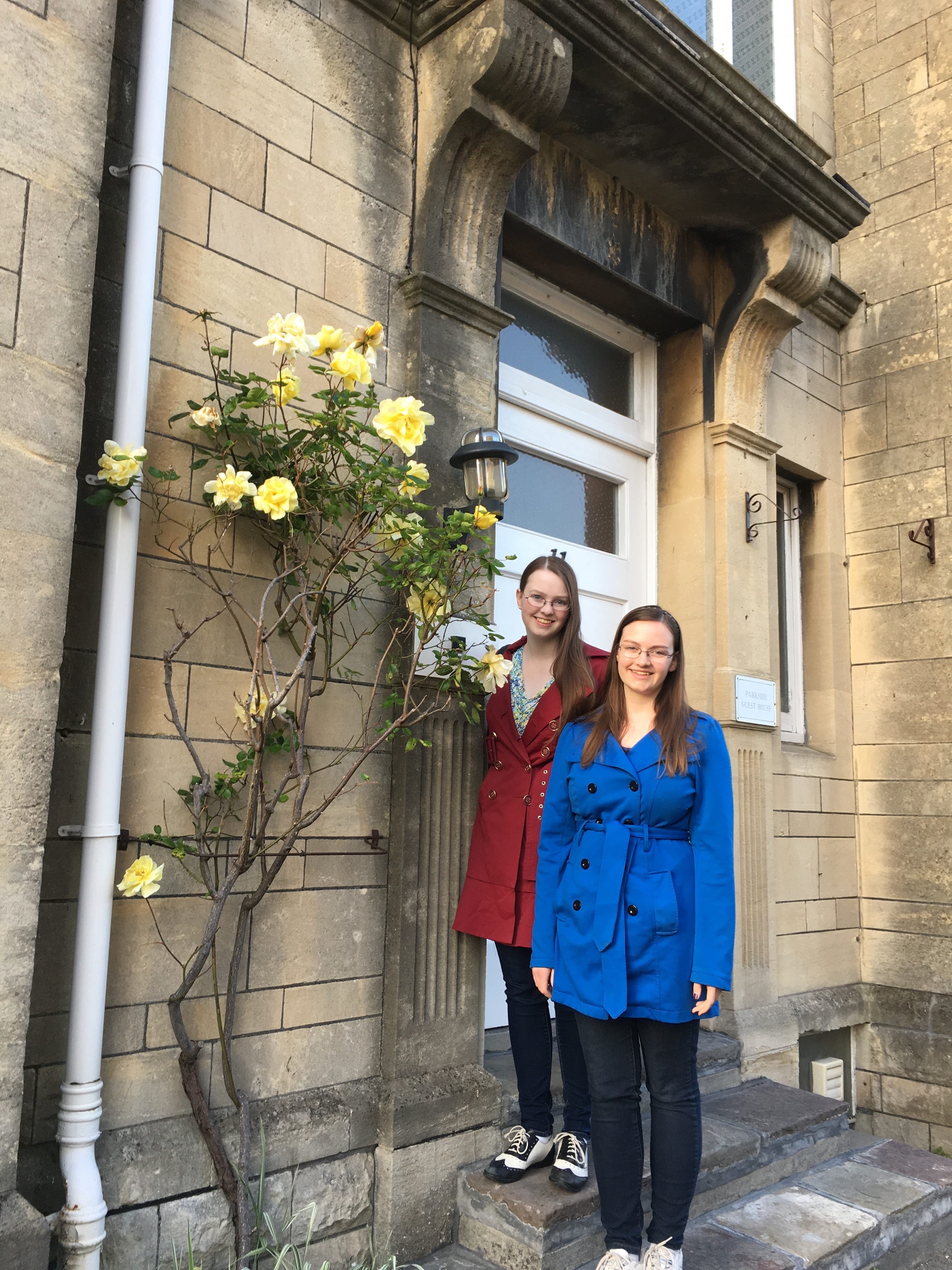  My sister (right) and I (left) standing in front of Parkside B&amp;B. 