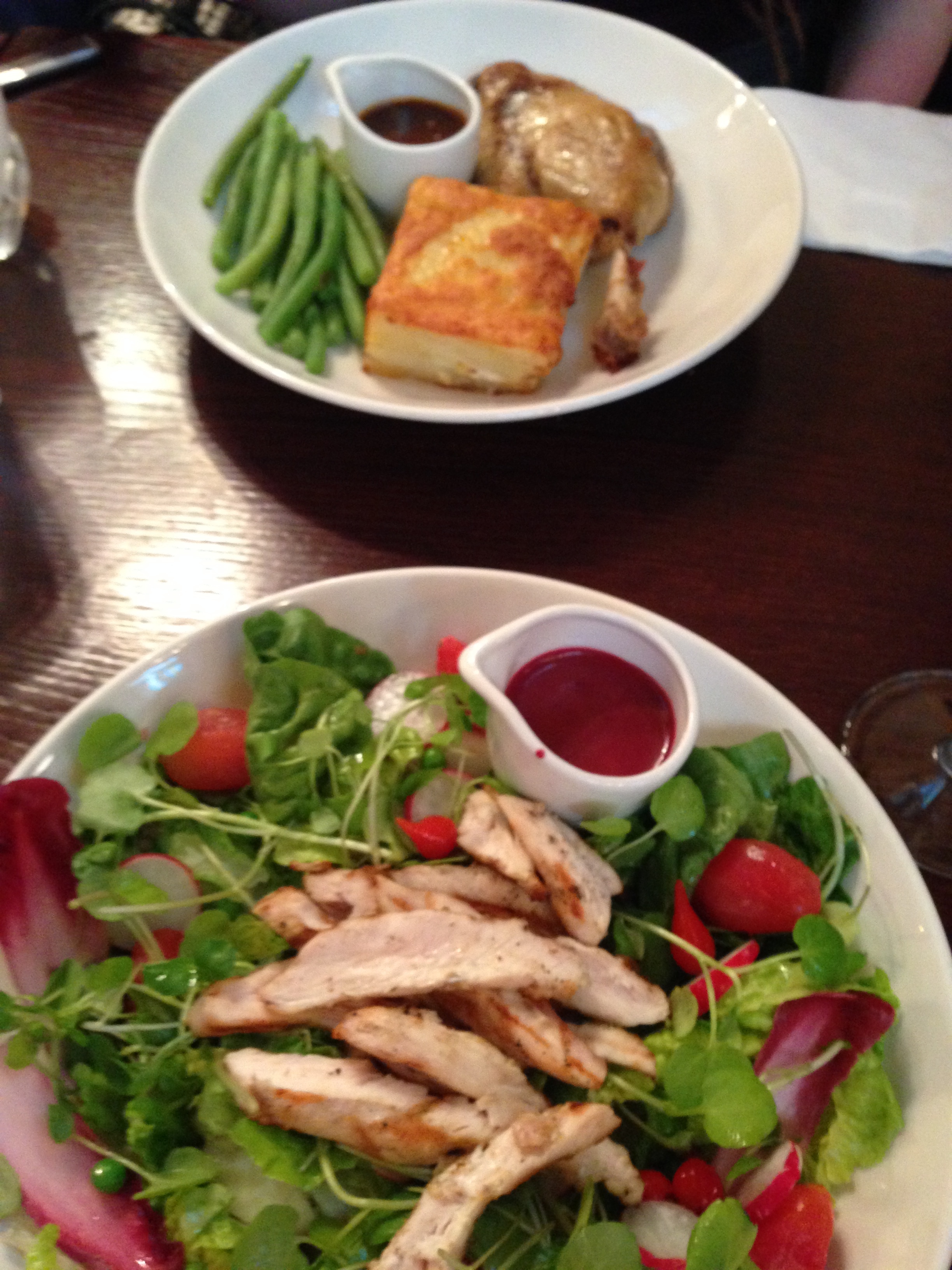  Chicken salad (front), duck à l'orange in the back (which I loved). 