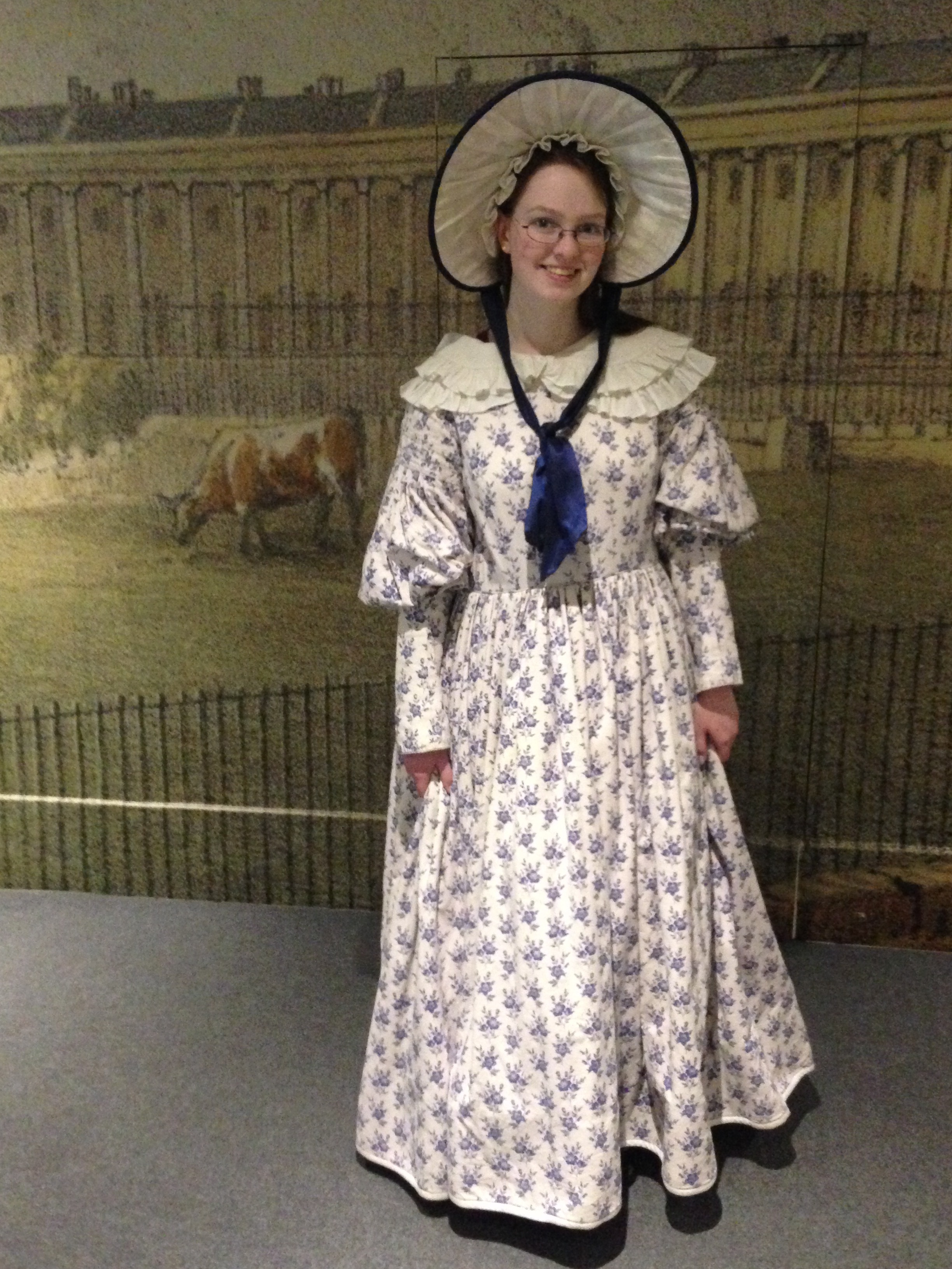  Me in a 19th-century dress and bonnet. 
