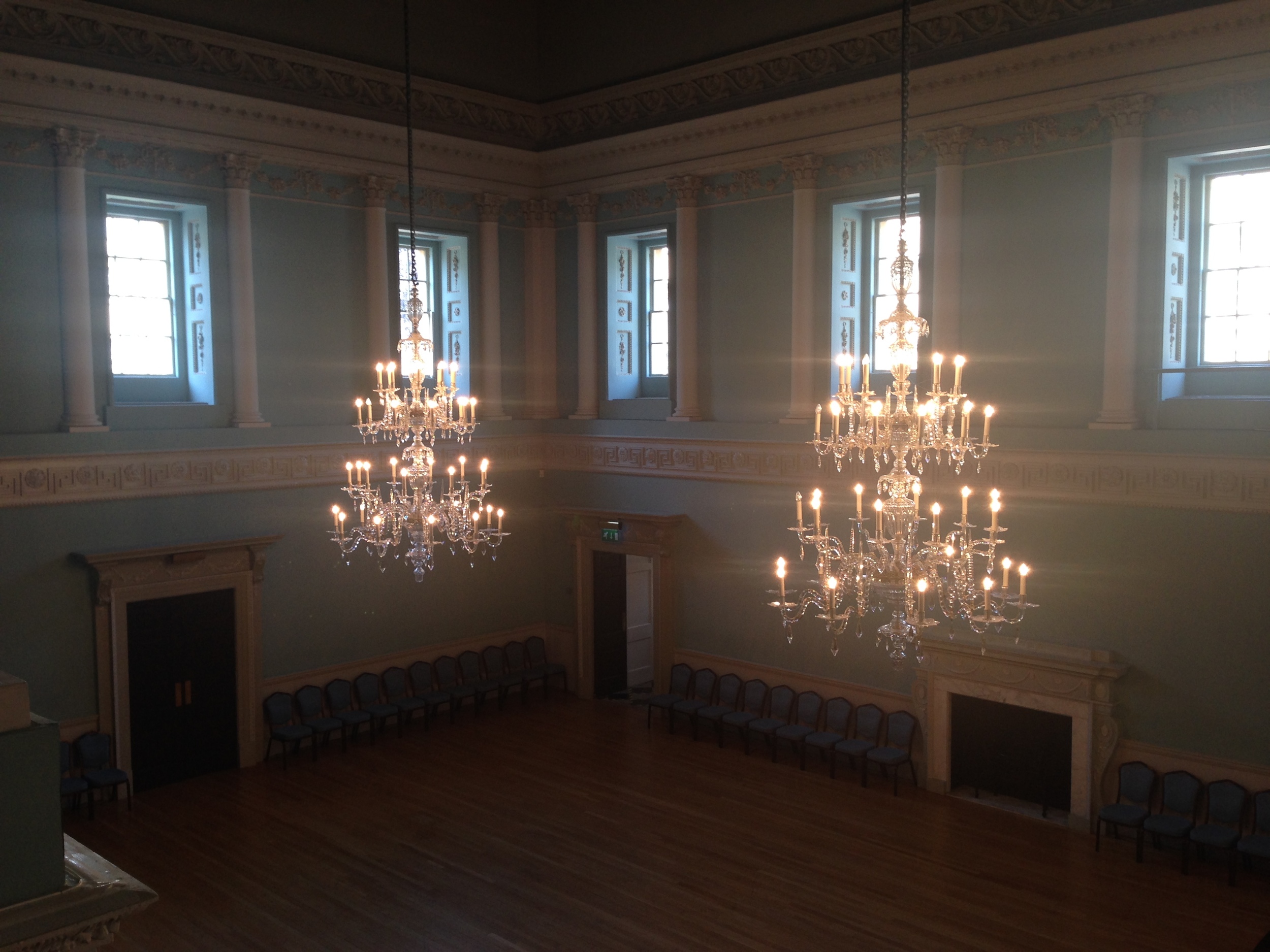  One of the Assembly Rooms, complete with two of the chandeliers.&nbsp; 