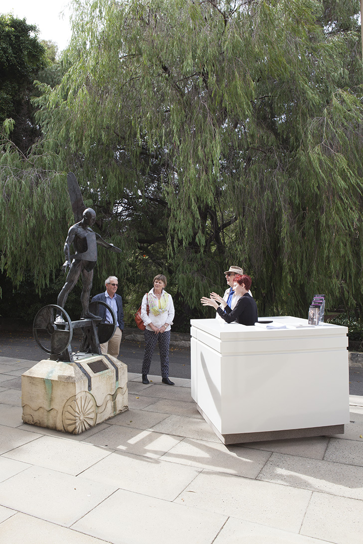 Photography: Bo Wong. Invigilator: Taylor Reudavey. artwork being invigilated: Hans Arkeveld Homo fallible 1990 cast Bronze