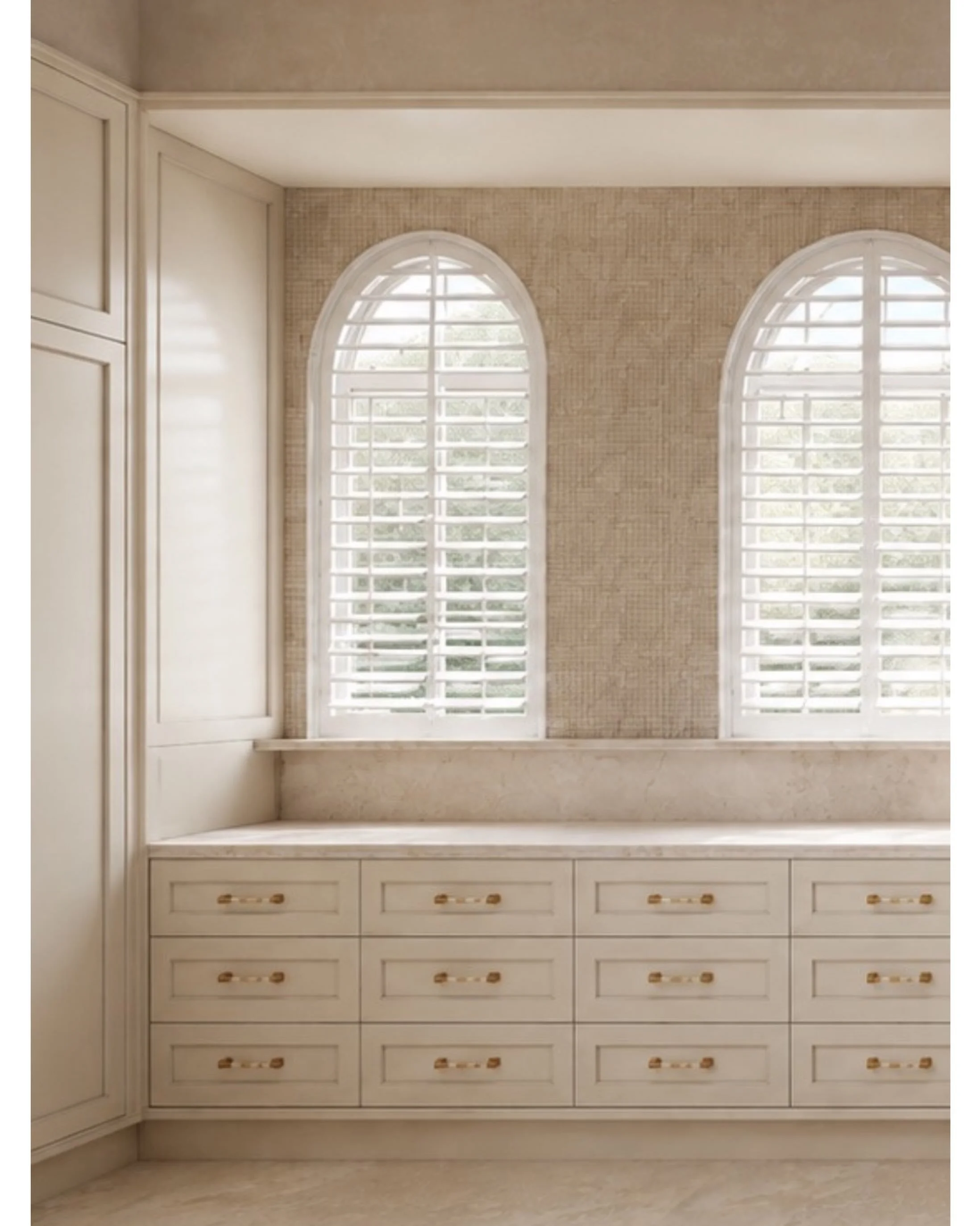 BUNKER BAY

A first look at our latest ensuite design, presented to our clients this week.

The existing layout comprised separate his and hers bathrooms and robes &mdash; four individual spaces that we are opening up and reworking into one generous,