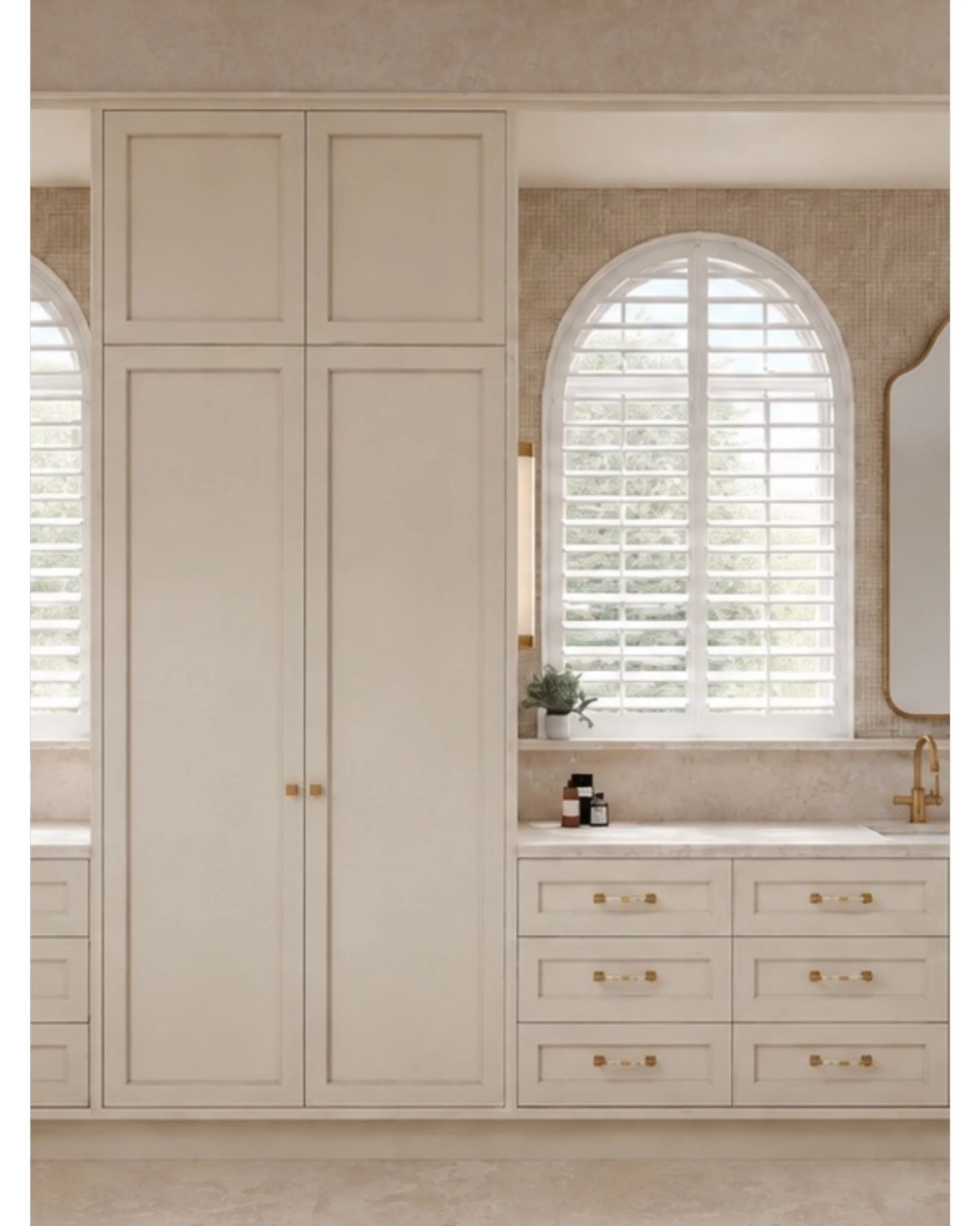 BUNKER BAY

A first look at our latest ensuite design, presented to our clients this week.

The existing layout comprised separate his and hers bathrooms and robes &mdash; four individual spaces that we are opening up and reworking into one generous,