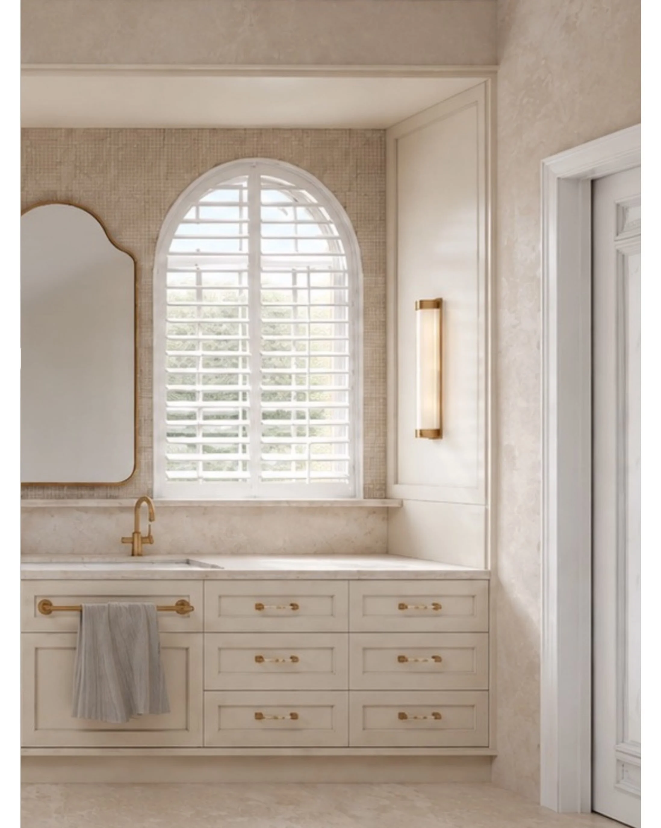 BUNKER BAY

A first look at our latest ensuite design, presented to our clients this week.

The existing layout comprised separate his and hers bathrooms and robes &mdash; four individual spaces that we are opening up and reworking into one generous,