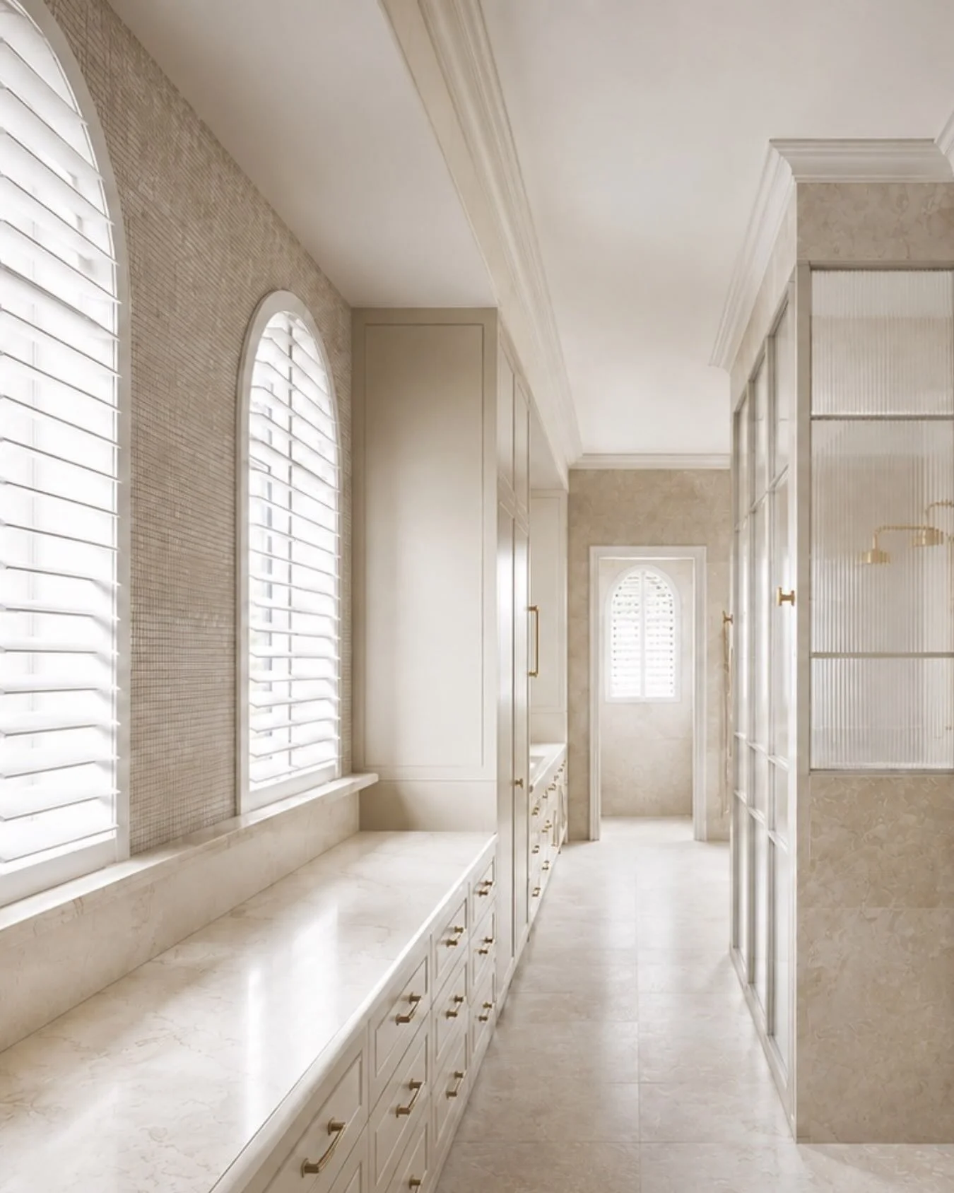 BUNKER BAY | SPACE PLANNING

This view gives a better sense of the scale of the renovation.

What was previously four separate spaces &mdash; his bathroom, his robe, her bathroom and her robe &mdash; is being opened up to create one connected ensuite