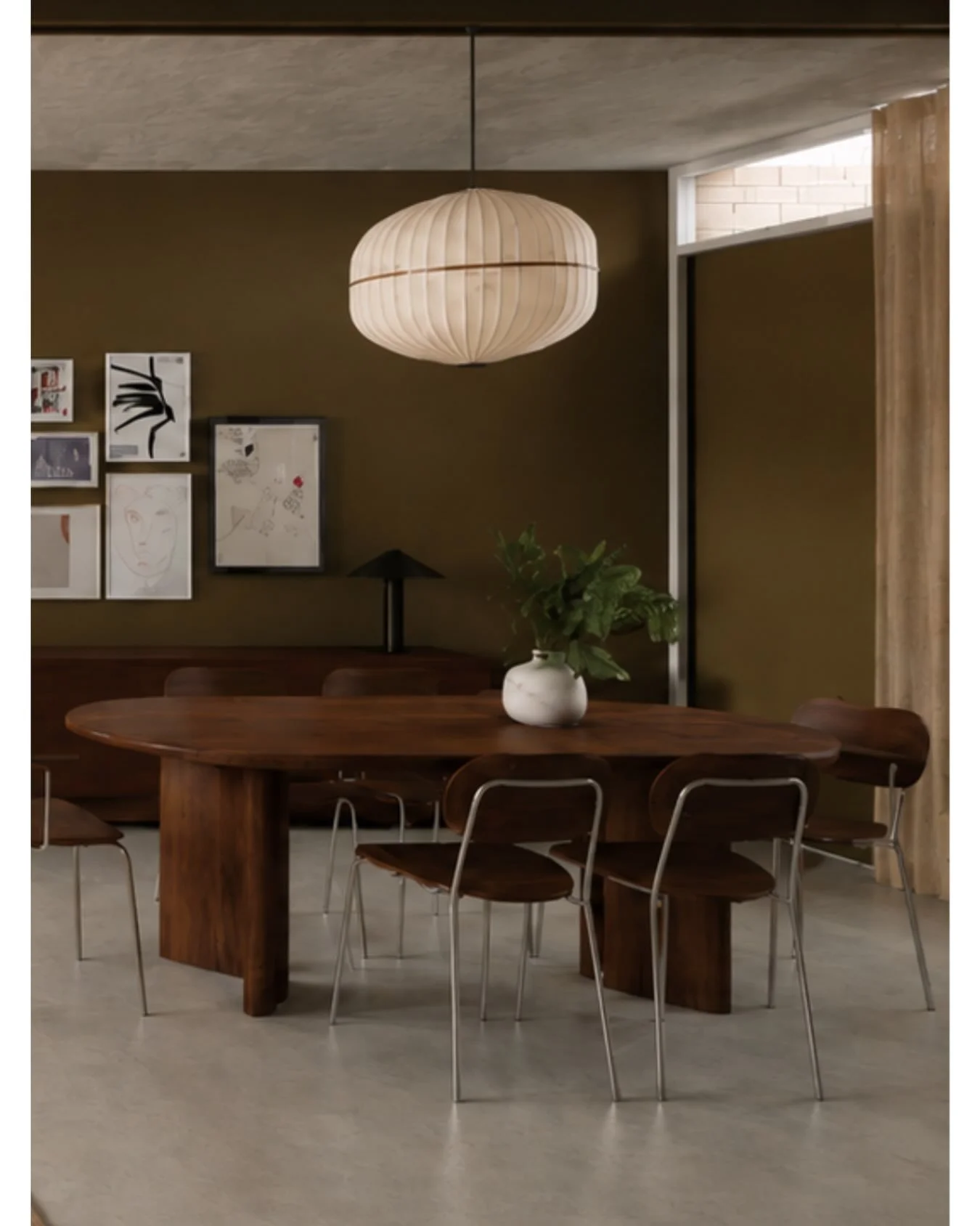 A new direction for this open-plan living and dining space, drawing on Danish and mid-century influences while responding to the home&rsquo;s existing architecture.

The existing concrete floor and ceiling were retained, with a warmer material palett