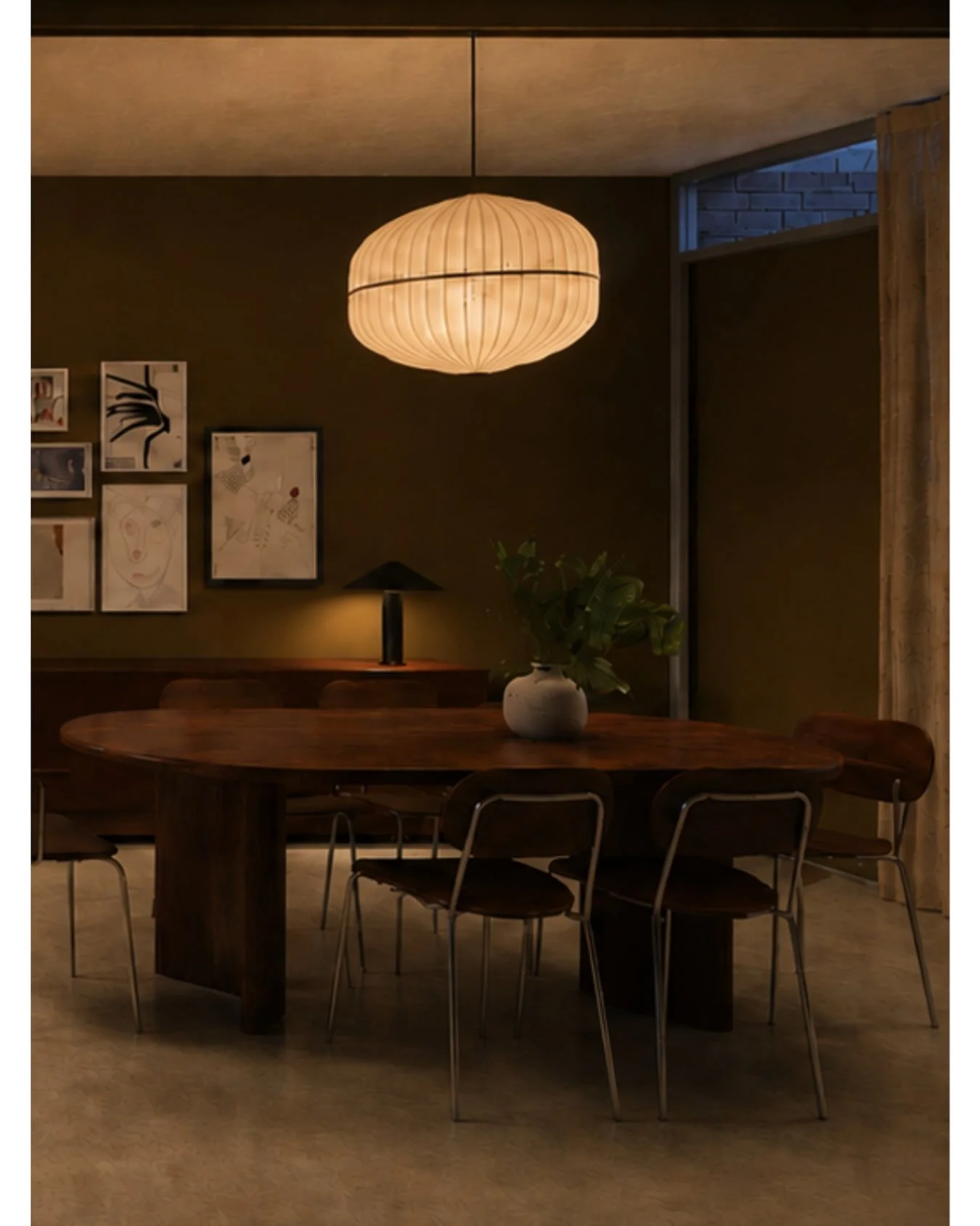 The lighting scheme was designed to give the room a completely different character at night.

With the existing concrete soffit, we had to work carefully with the electrical points already available. A new painted timber &lsquo;spine&rsquo; was intro