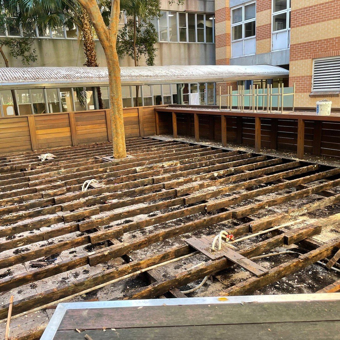 DECKING | It&rsquo;s been a minute since we&rsquo;ve done a deck and boy, did we take on a doozy! 100m2 of rotten boards and joists&hellip;.we&rsquo;ve definitely earned ourselves a Friday drink! 🥃

 #easparquetry #floorexperts #sydney #interiordesi