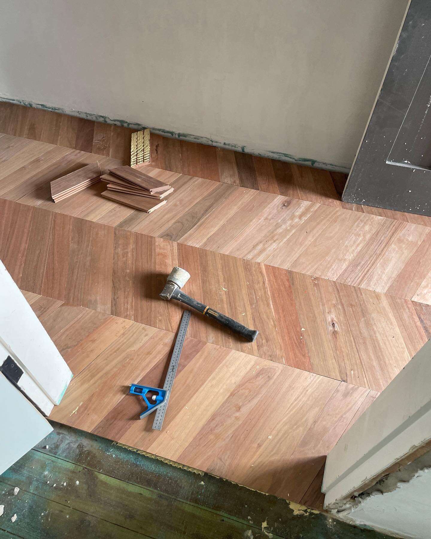 PARQUETRY | Our latest chevron parquetry project is underway and we&rsquo;re just as excited as our clients. Chevron is typically in oak, but our brief was to provide something harder so we machined Ironbark in-house. There aren&rsquo;t many Chevron 