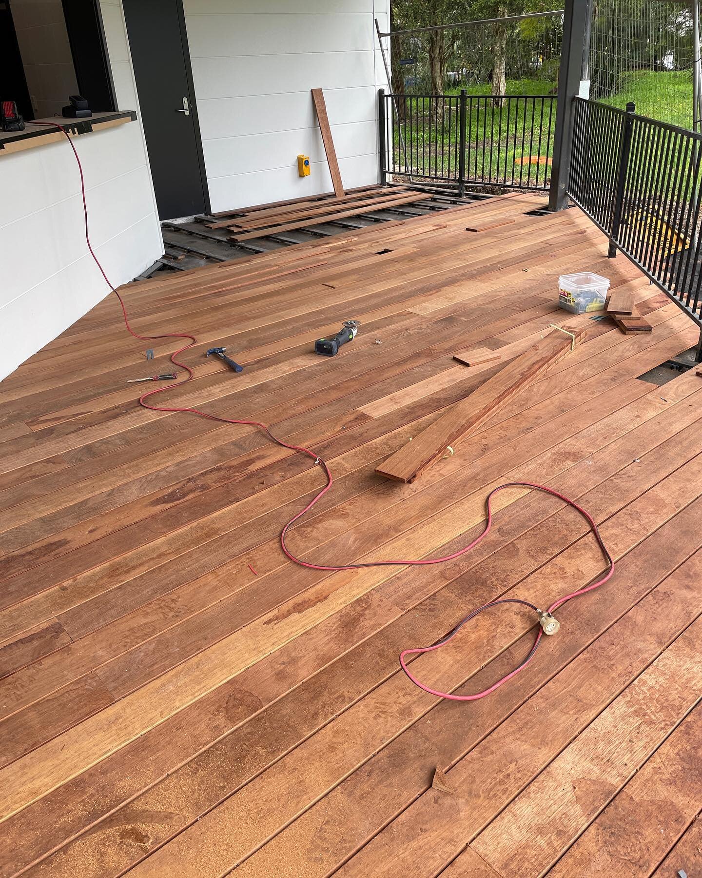 It might be raining and pouring in Sydney 🌧 but we&rsquo;re still ploughing through with this Merbau deck install with @ultrabuildingworks and it&rsquo;s coming along great!! Hopefully the rain stops soon so this deck can be enjoyed over the summer!