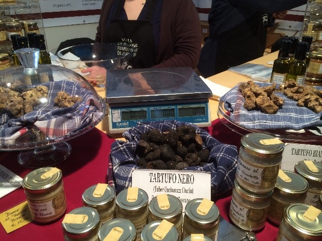 Black truffles on display 