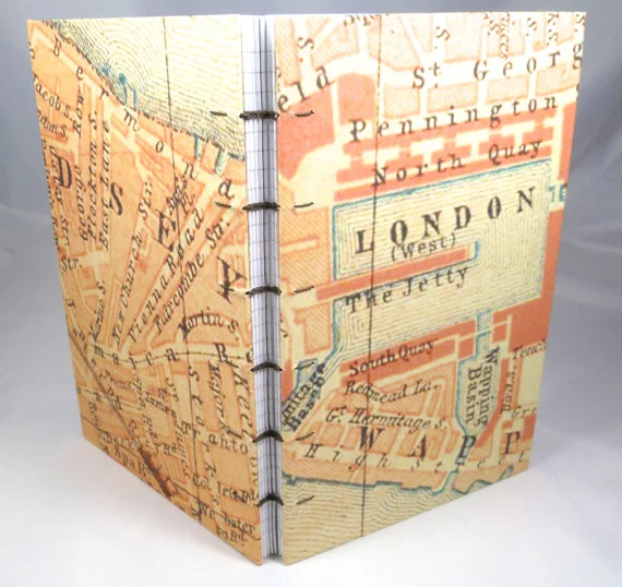 Hand Sewn Journal with London Map Cover