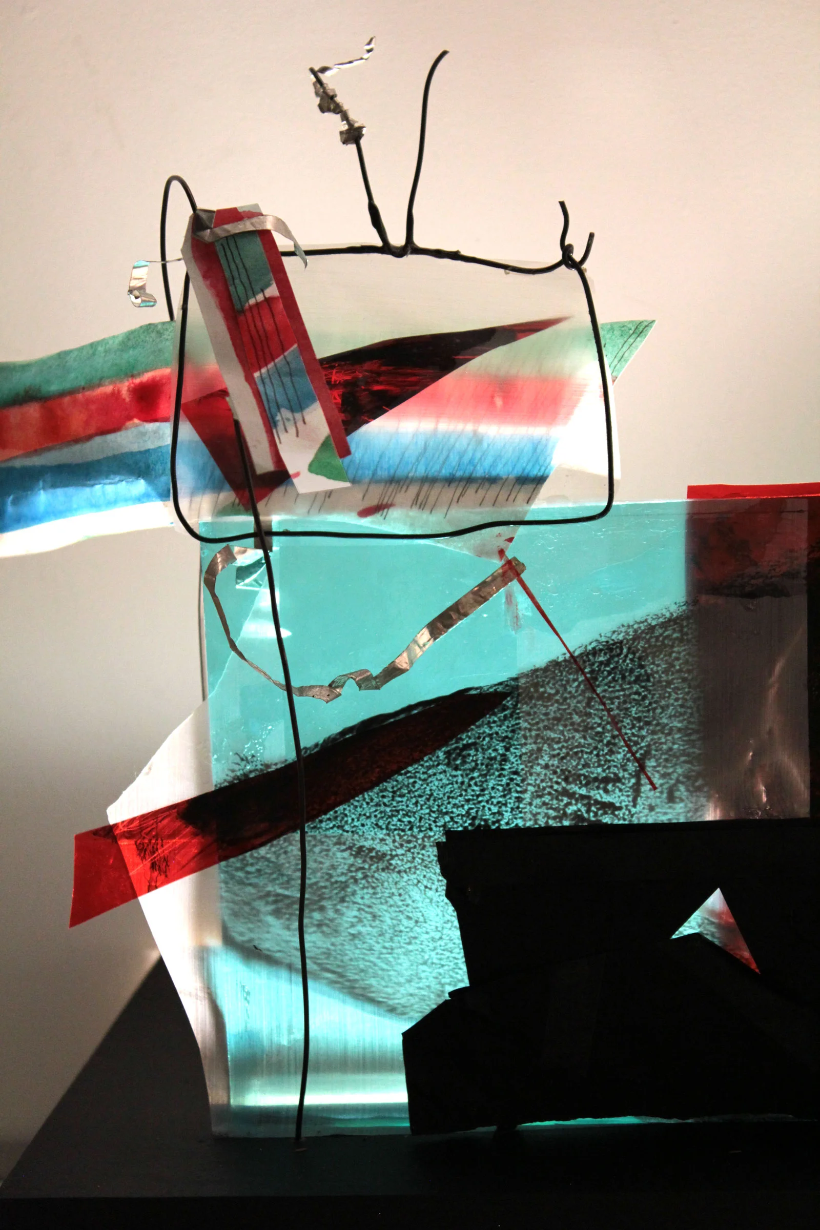 detail. Nam Jun Paik, 10" x 12" x 8.” Glass, lamps, lighting gels, blackwrap, wood, metal, paper, glue (2015) this album: works from the series Vertical Retrace