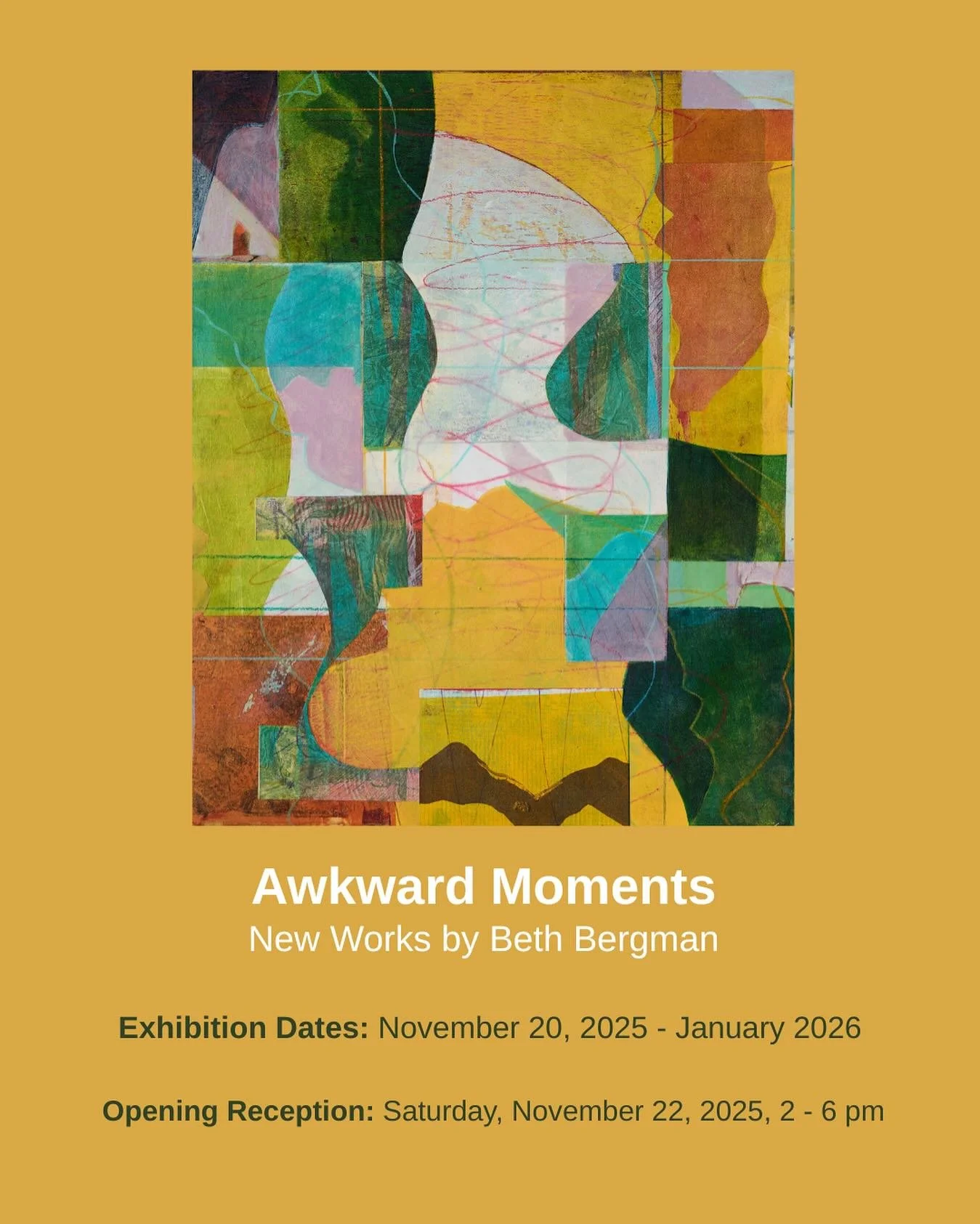 Form+Content Gallery is pleased to present &ldquo;Awkward Moments&rdquo;, Beth Bergman&rsquo;s second exhibit at Form+Content Gallery.  It includes paintings made in 2024-2025.  The works are acrylic on Thai Mulberry paper collaged to basswood panels