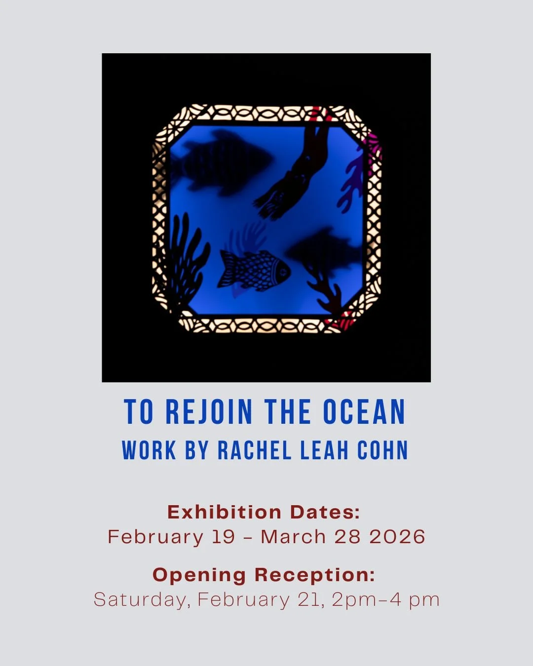 Mark your calendars! Our next solo exhibition is coming soon!

With great pleasure, Form+Content Gallery presents &ldquo;To Rejoin the Ocean&rdquo; by visiting artist Rachel Leah Cohn. The exhibition runs from February 19 through March 28 2026. The o