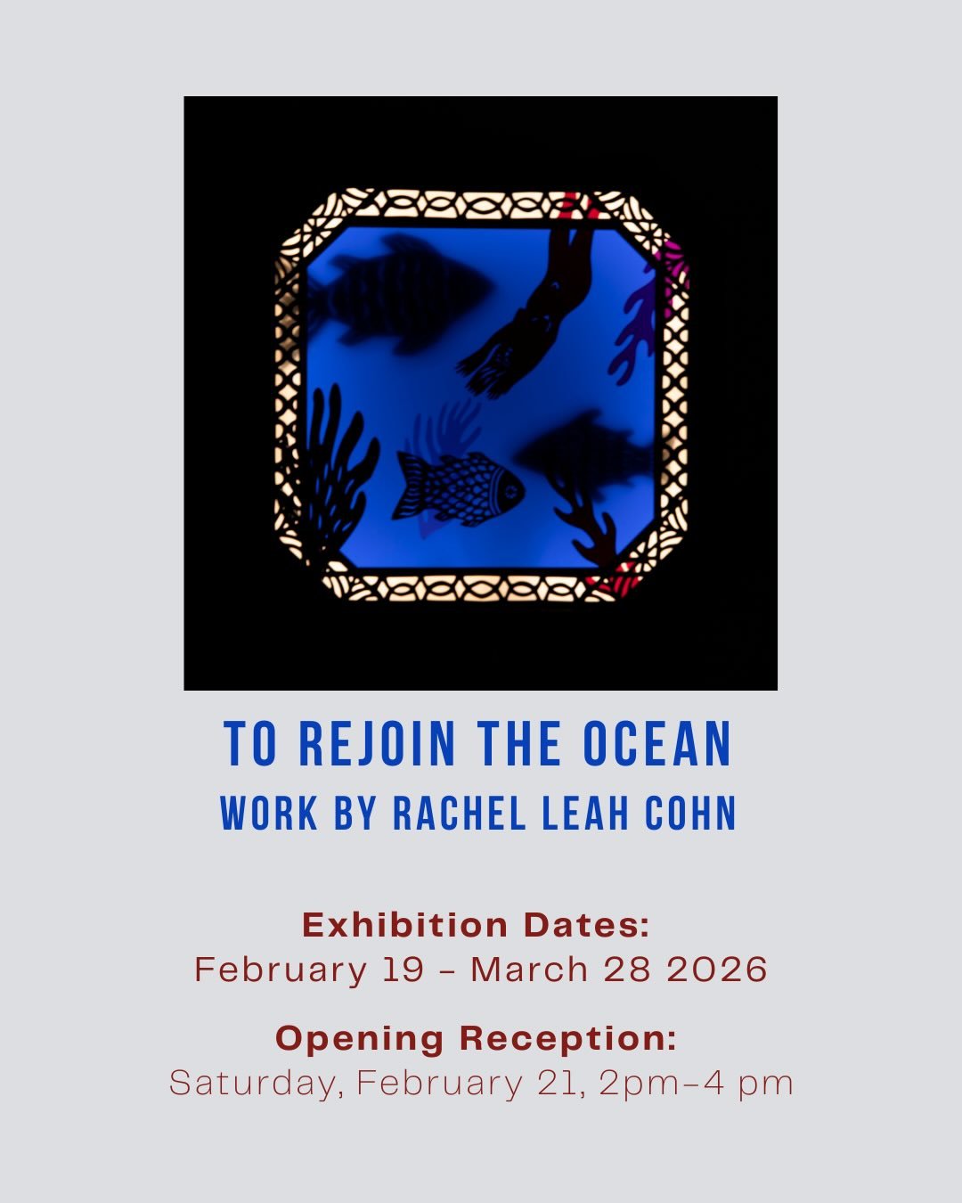 Mark your calendars! Our next solo exhibition is coming soon!

With great pleasure, Form+Content Gallery presents &ldquo;To Rejoin the Ocean&rdquo; by visiting artist Rachel Leah Cohn. The exhibition runs from February 19 through March 28 2026. The o