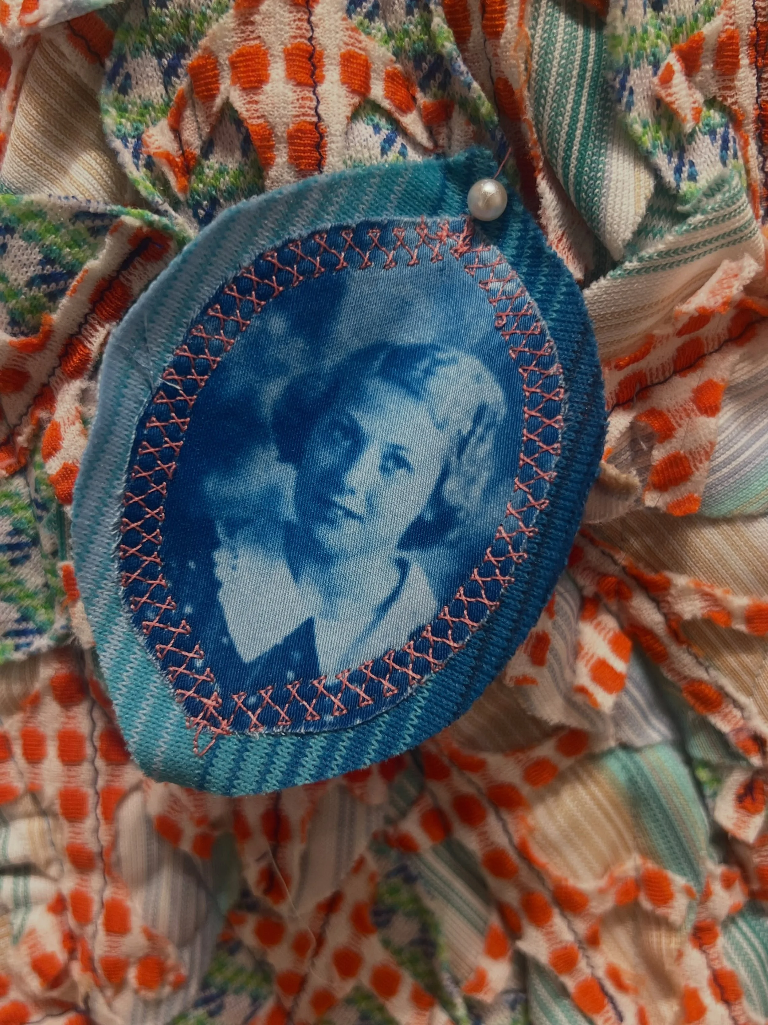 Visit the gallery this weekend to see these cyanotype of family photos on fabric created by Michelle Westmark Wingard for her quilt &ldquo;River of Leaves (Remnants/ Material Memory)&rdquo;. Wingard worked with fabric scraps she inherited from her gr