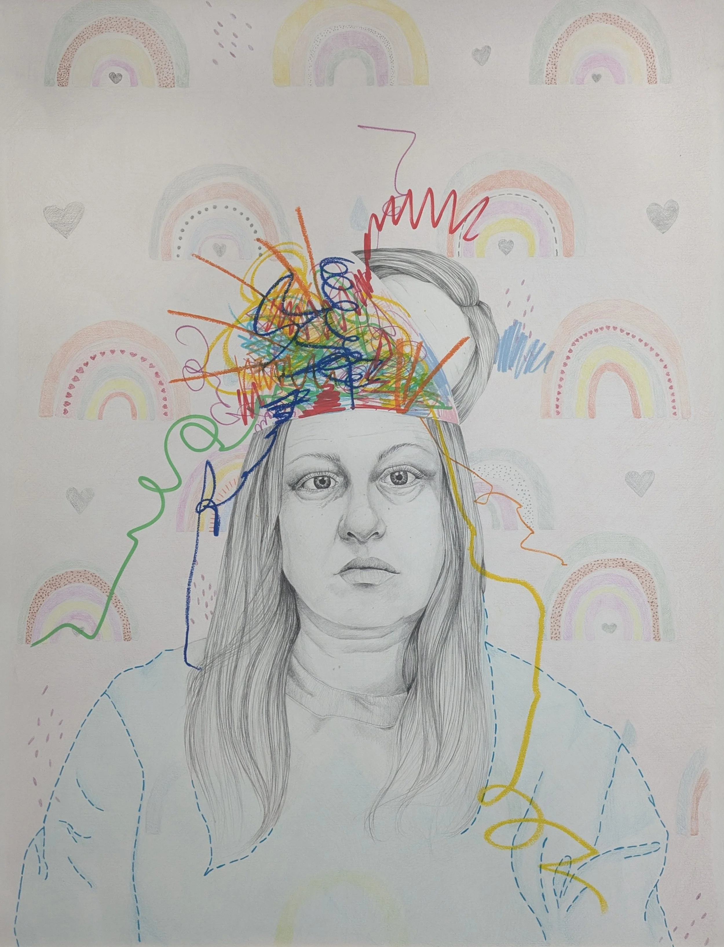 Perfectly Unsad, graphite, colored pencil and Posca on paper