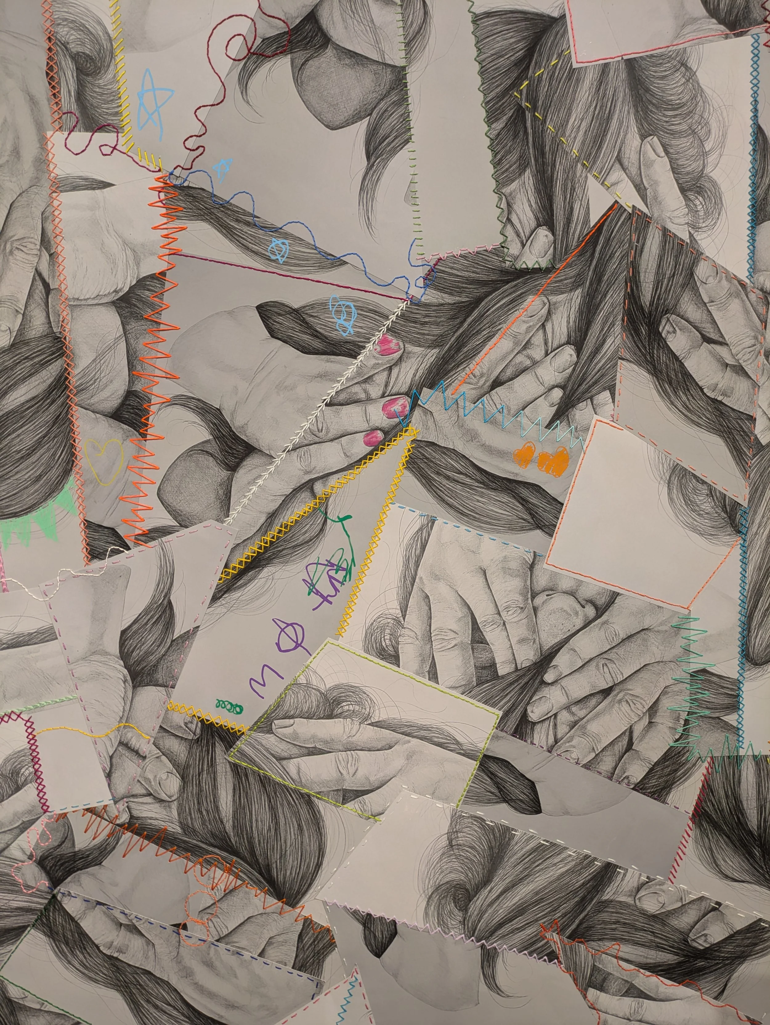 Scribbles &amp; Scars, Embroidery and mixed media on poster paper