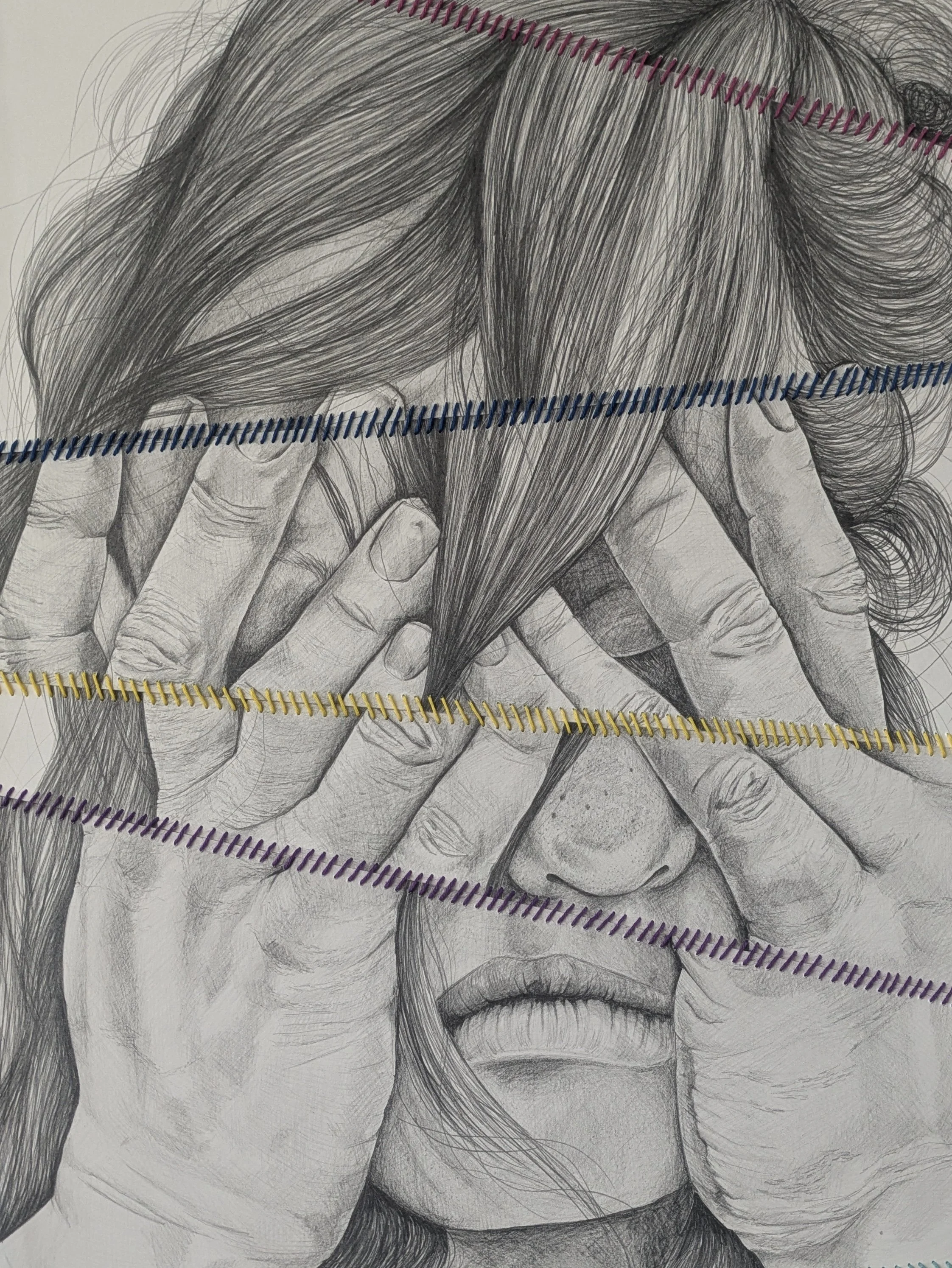Rumination (detail), graphite and embroidery on paper