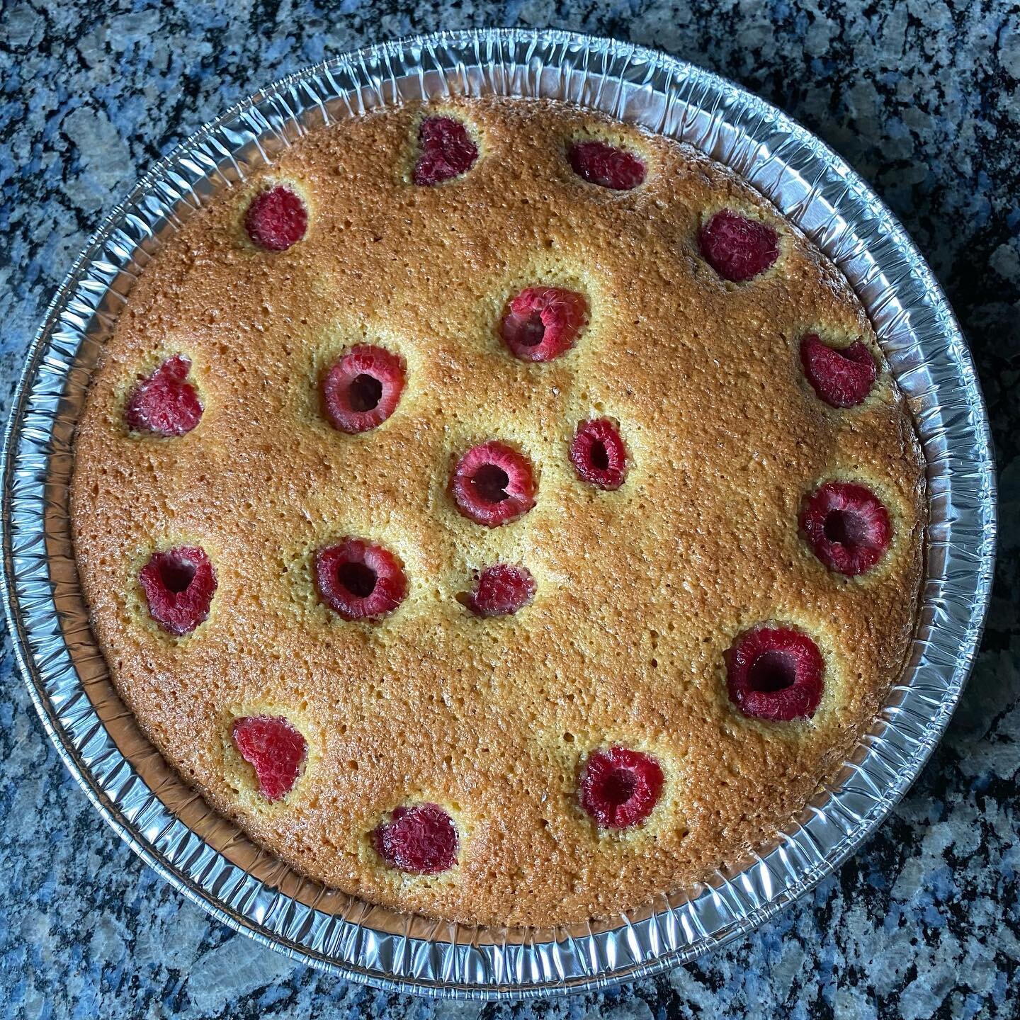 Almond flour raspberry cake on a rainy spring day