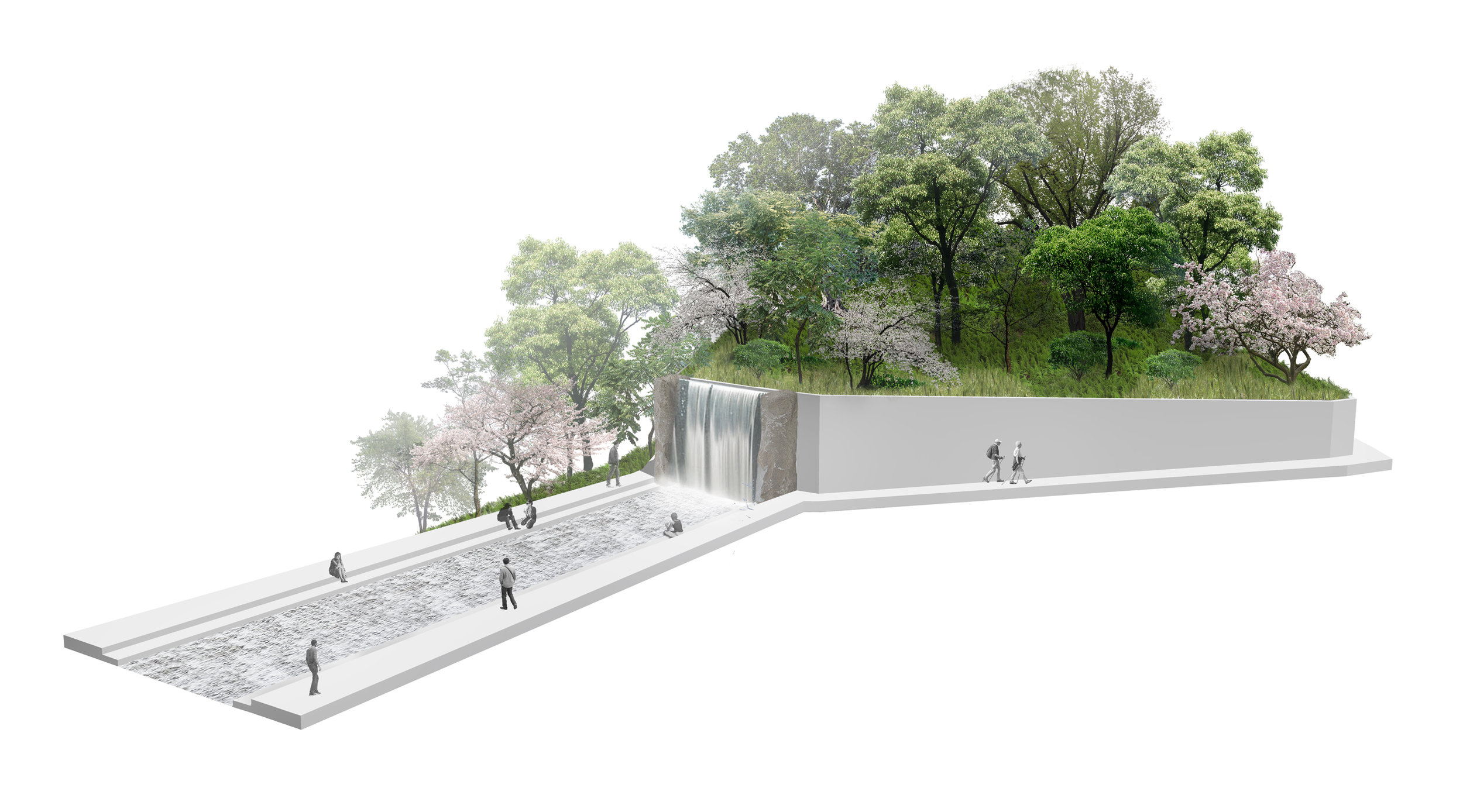 Central water feature playing off of the natural topography