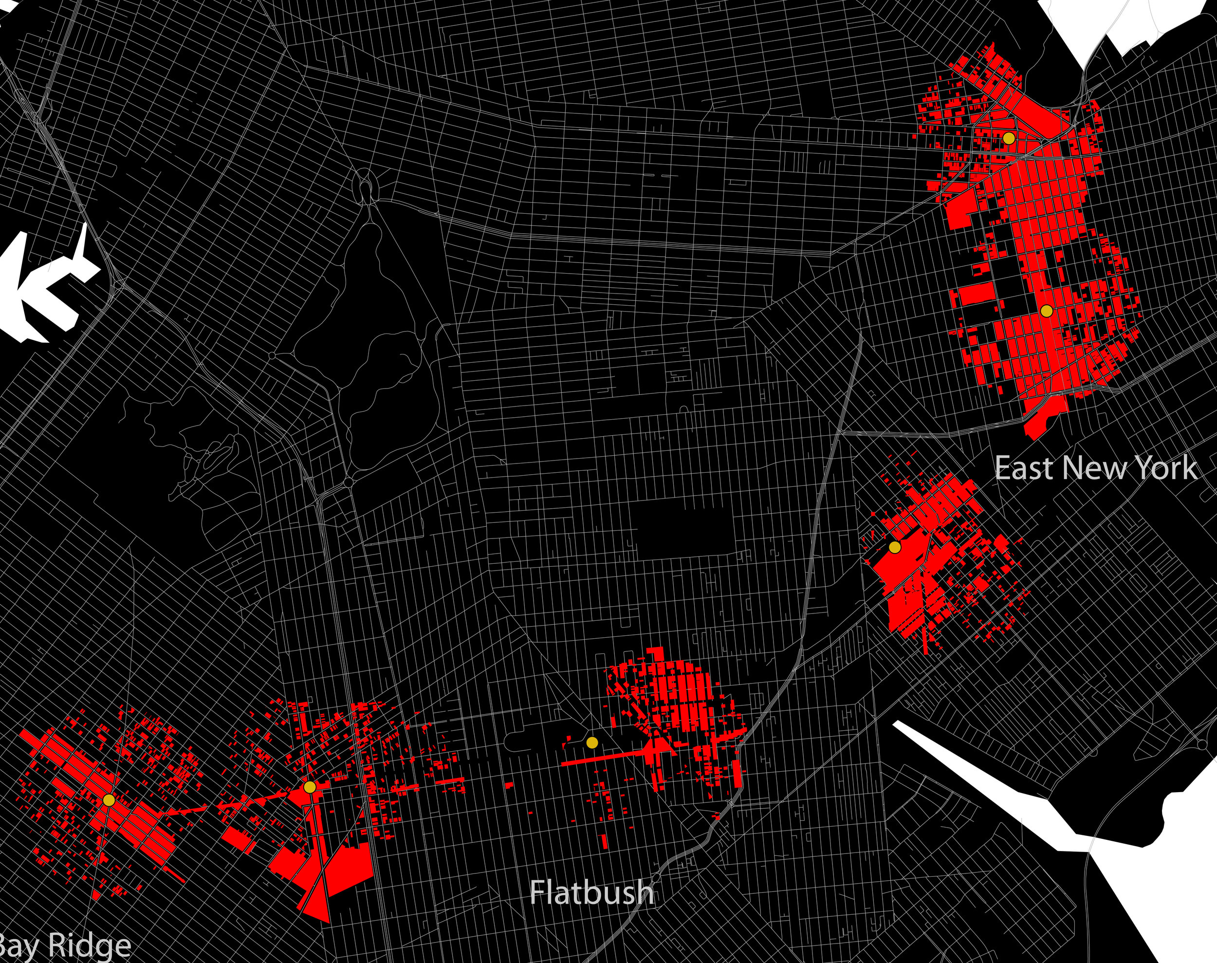 Under developed sites in South Brooklyn that intersect with the right of way