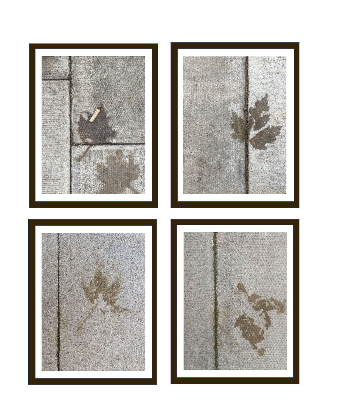   PRESENCE OF ABSENCE   is an ongoing photographic series exploring the material traces of what is no longer there. The work began by examining ephemeral marks left by nature within urban environments and will expand to consider fleeting traces of hu