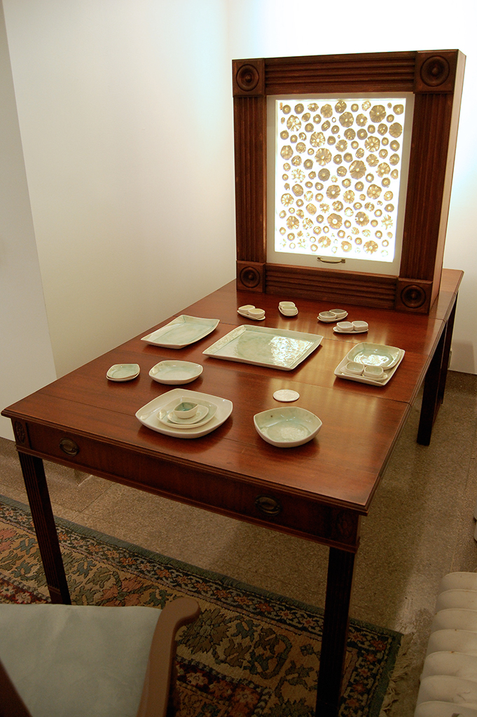  "While I Sit And Stare"  Radial  Wood, Porcelain &amp; Antique Desk &nbsp; $4900    