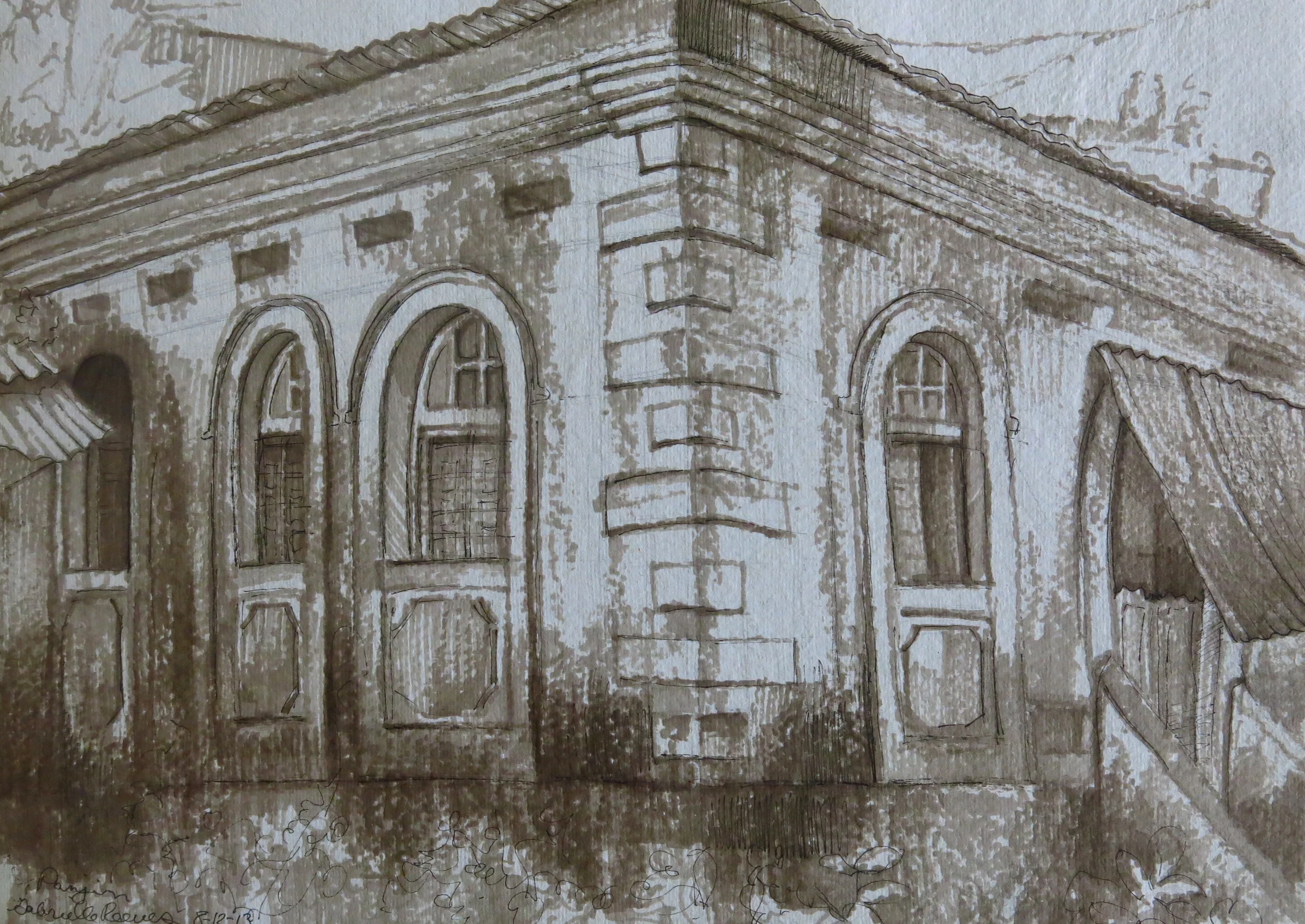 “Panjim” Mixed Media on Paper, 2013. Drawn on location in Goa, India. $275