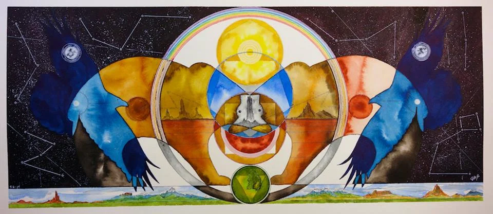 "Bear/Raven Mandala" 10 1/2"x36 1/2"Ink On Watercolor Paper $850