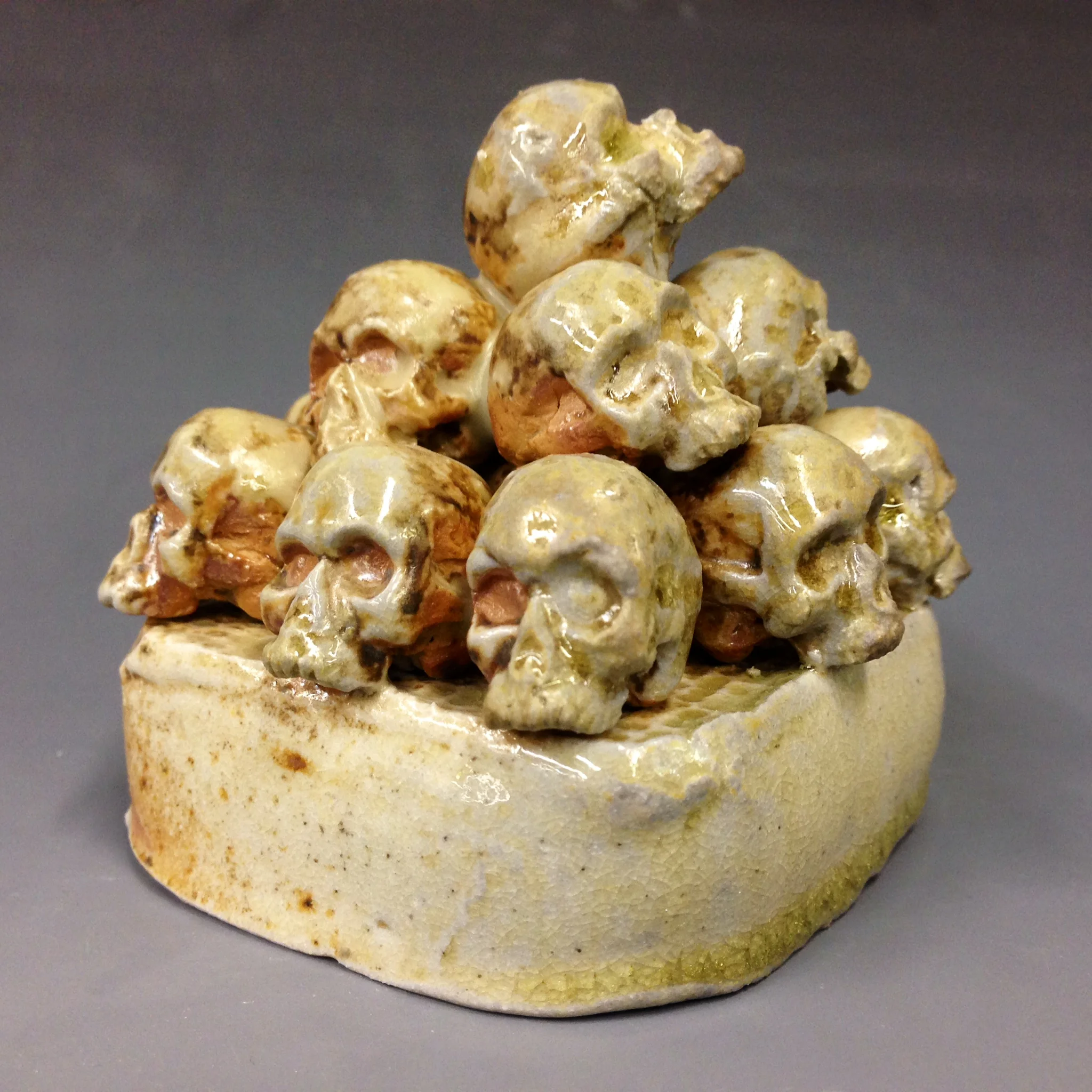 "Skulls" 5"x5" Wood Fire Stoneware $45 SOLD