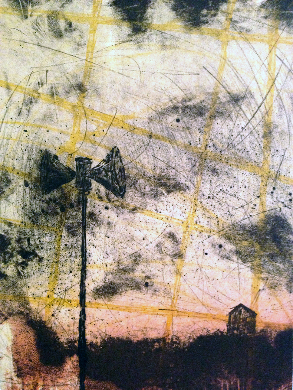 "Recollection: Interference" 19"x23" Stone Lithograph, Intaglio, Chine Collé $350