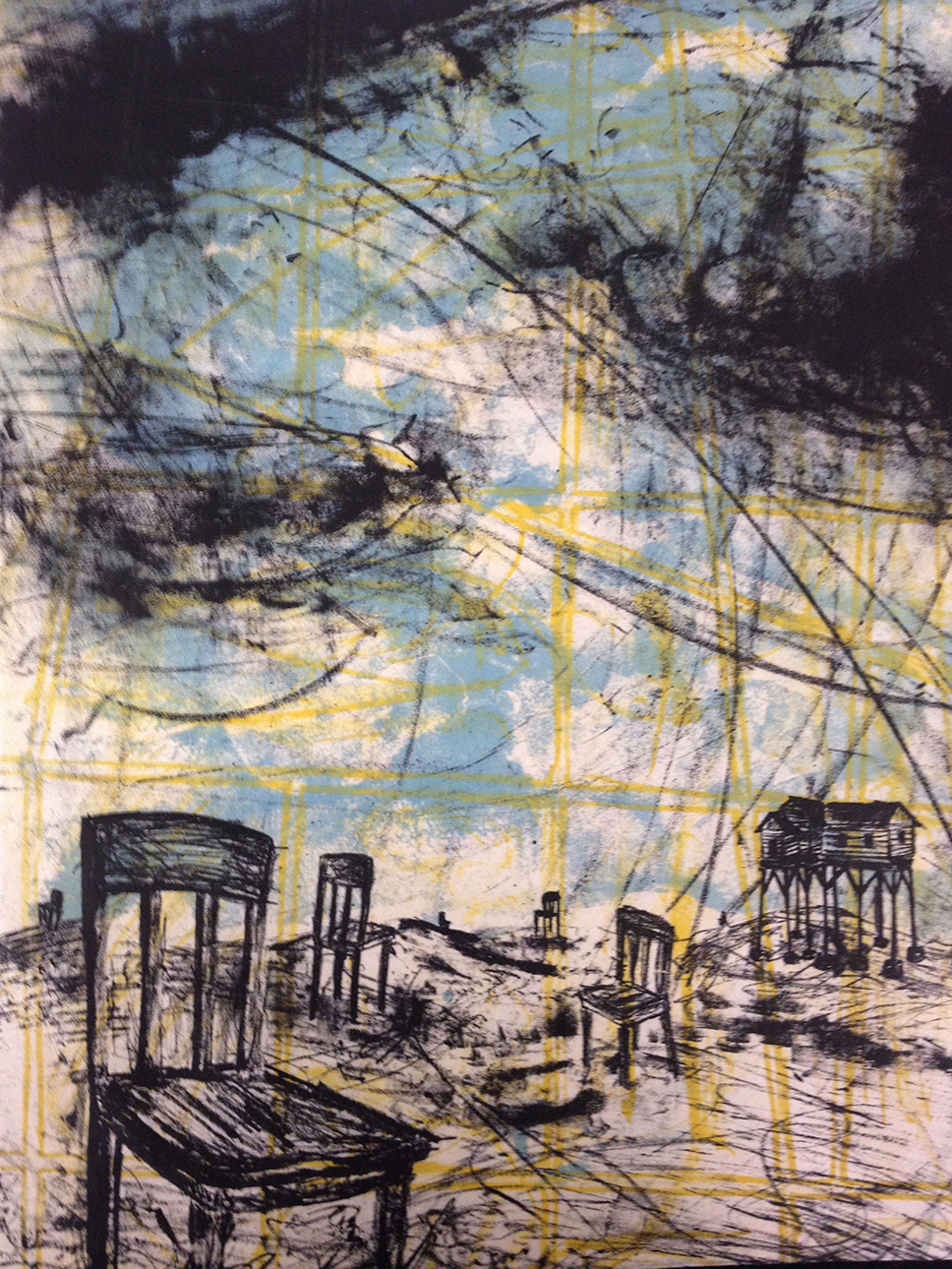 "Recollection: Journey Home" 19"x23" Stone Lithograph, Chine Collé $350