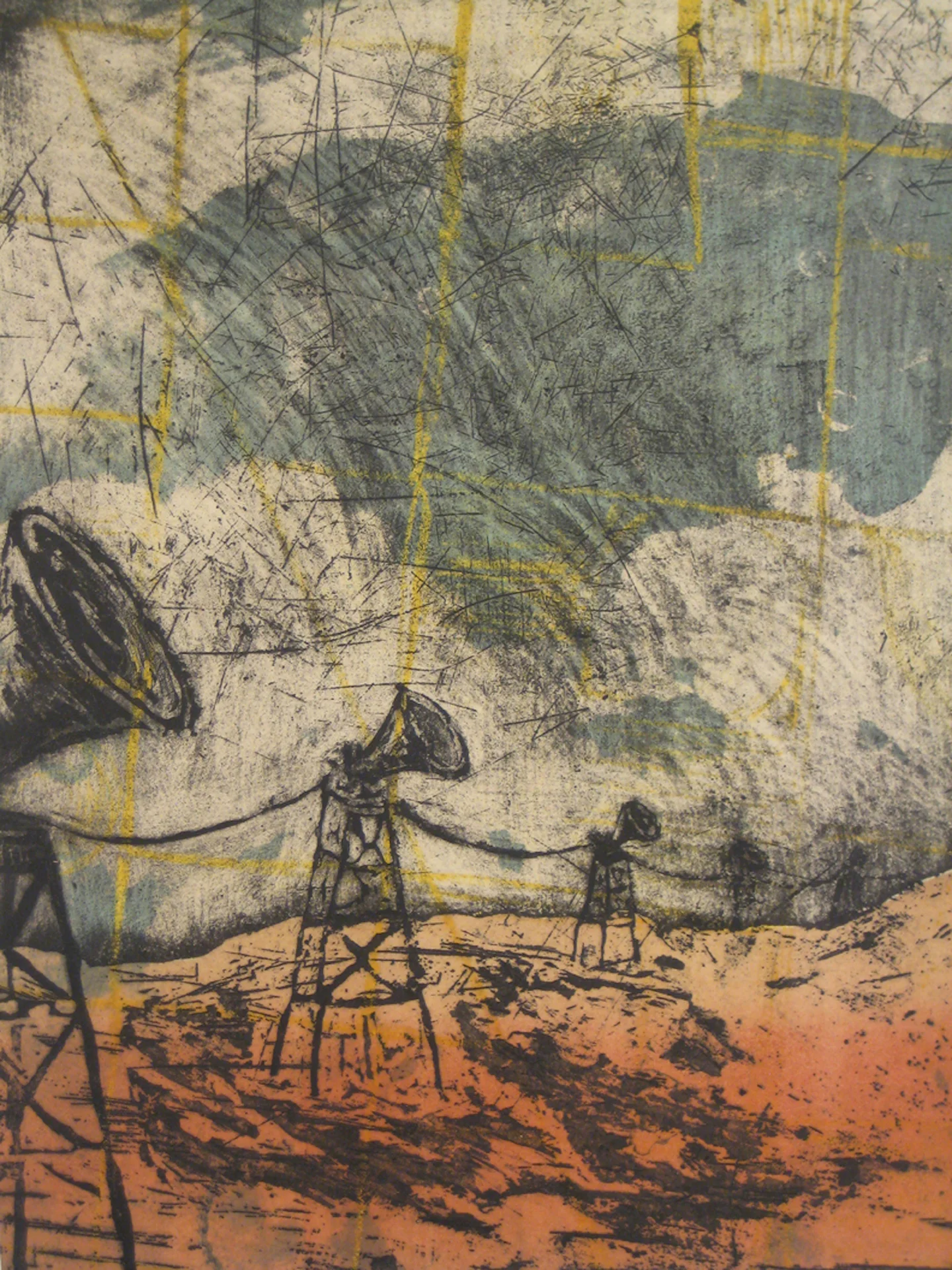"Recollection: Are You There?" 19"x23" Stone Lithograph, Chine Collé $350