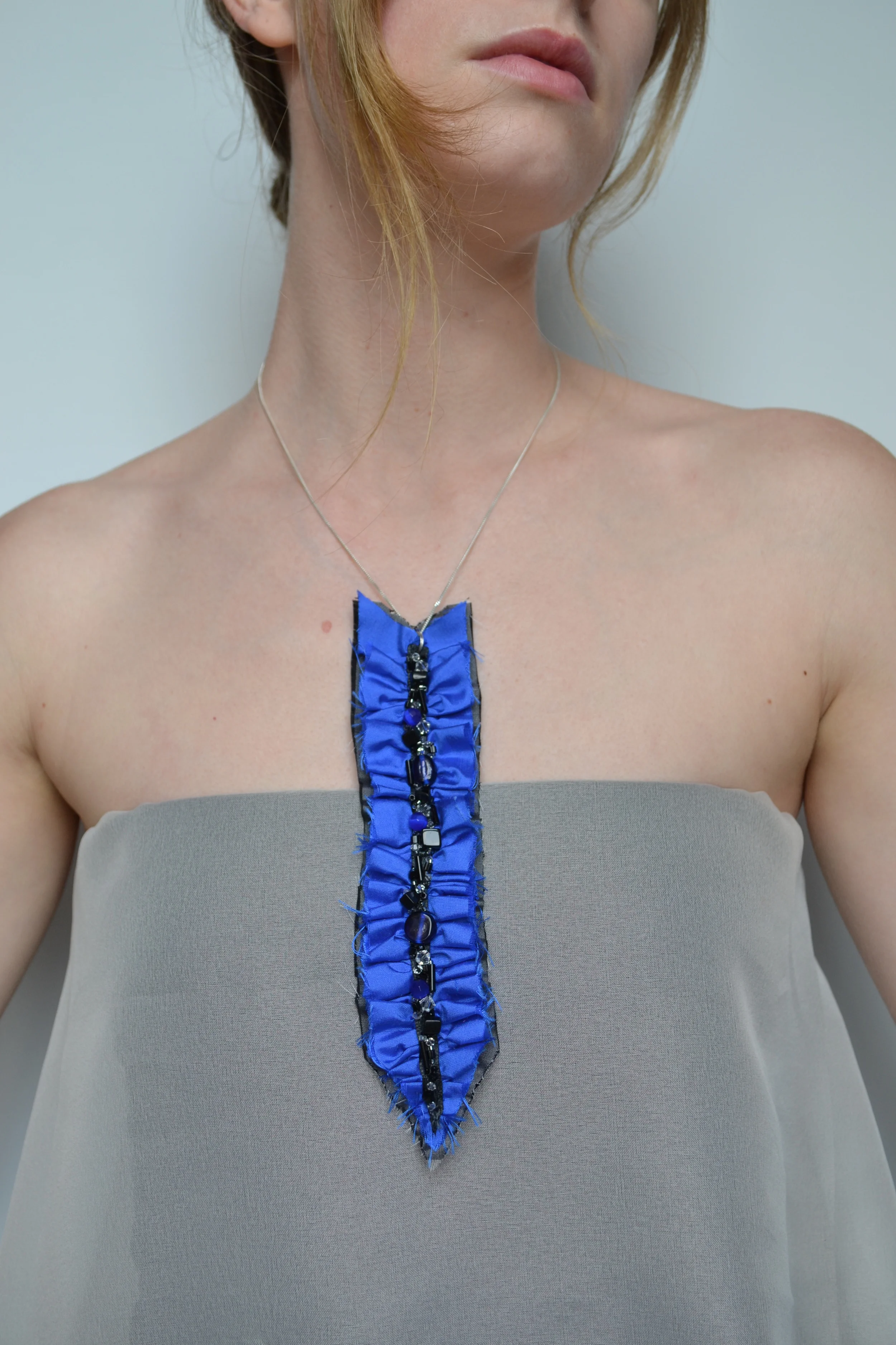 Arrow Style necklace from L.E.W. designs. Bright blue silk with a SS chain. Click through for more info (4).JPG