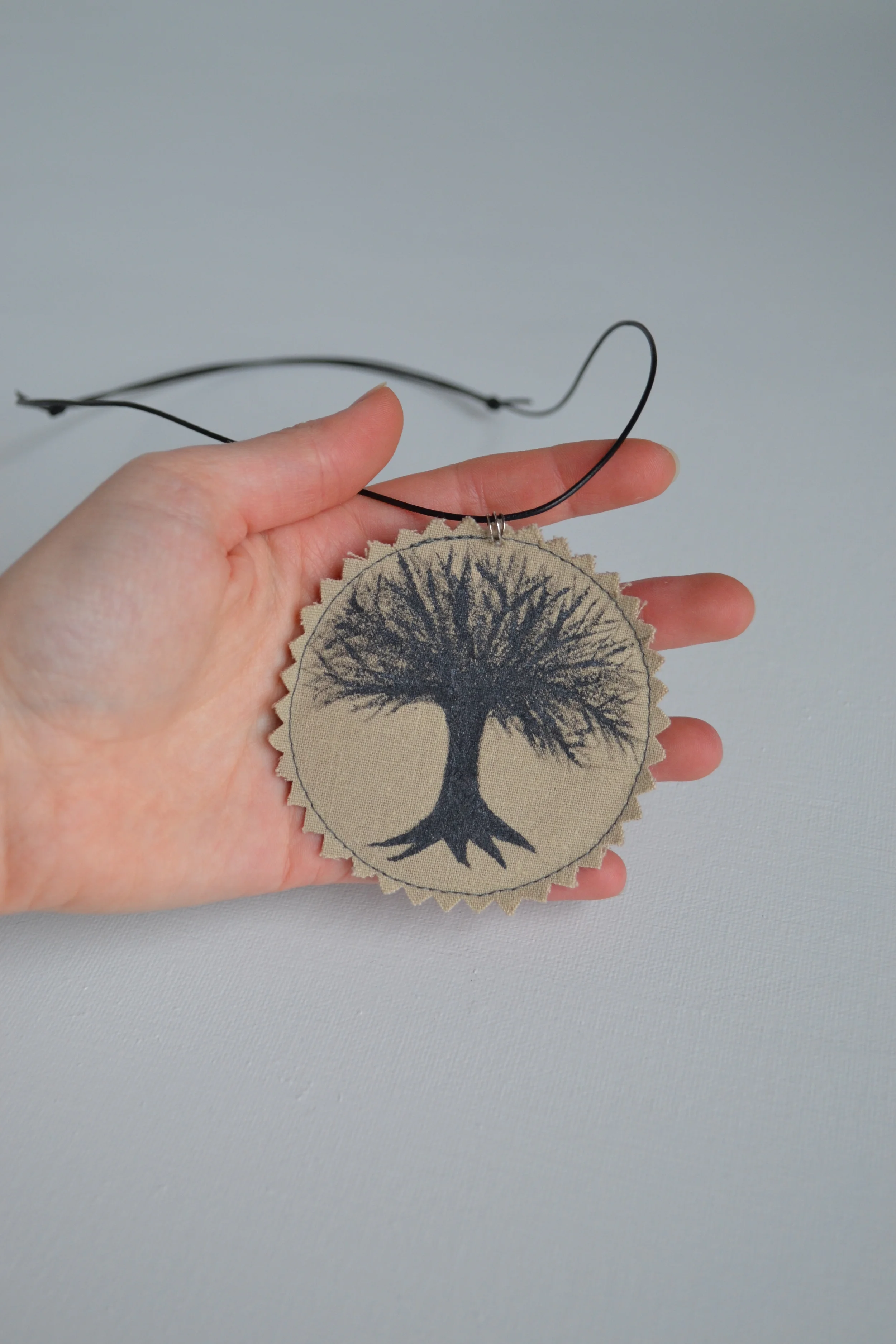 Handpainted Tree on a Fabric Pendant - lewdesigns.com.JPG