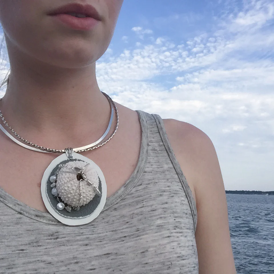 Leather and Shell Pendant - Handcraftedby L.E.W. designs - lewdesigns.com.jpg
