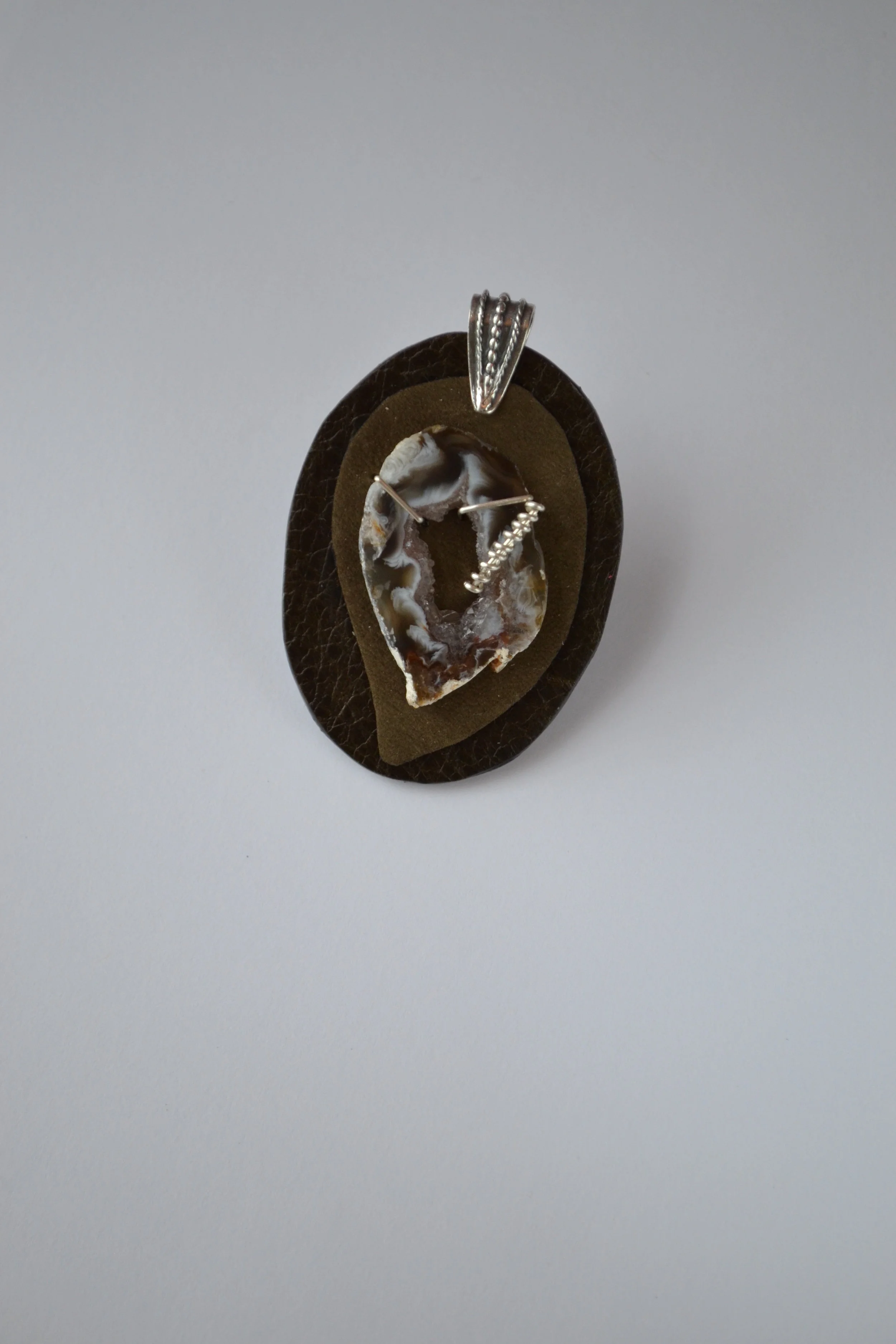 Slice Pendant by L.E.W. designs - Leather, Agate, Sterling Silver.  lewdesigns.com.JPG